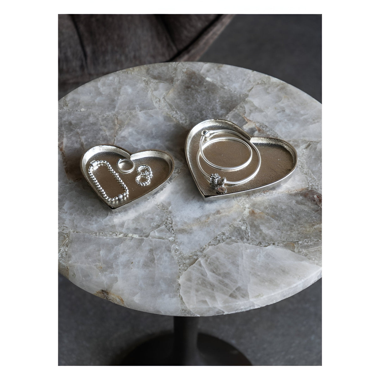 Esme Heart Set of 2 Plates - Silver