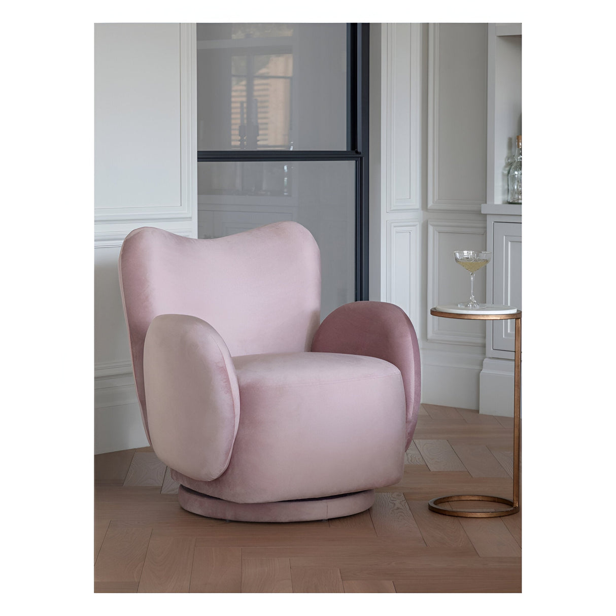 Bingham Upholstered Swivel Chair - Soft Velvet Dusky Pink