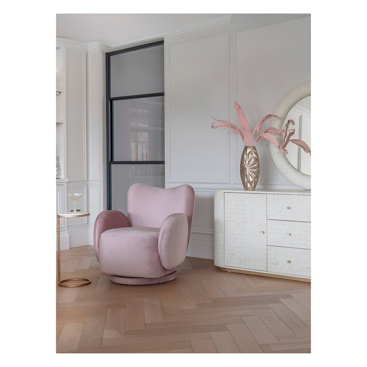 Bingham Upholstered Swivel Chair - Soft Velvet Dusky Pink