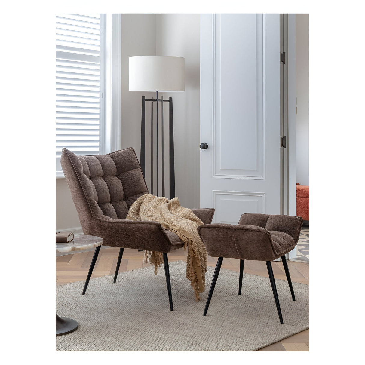 Chrishall Occasional Chair With Footstool - Brown Velour