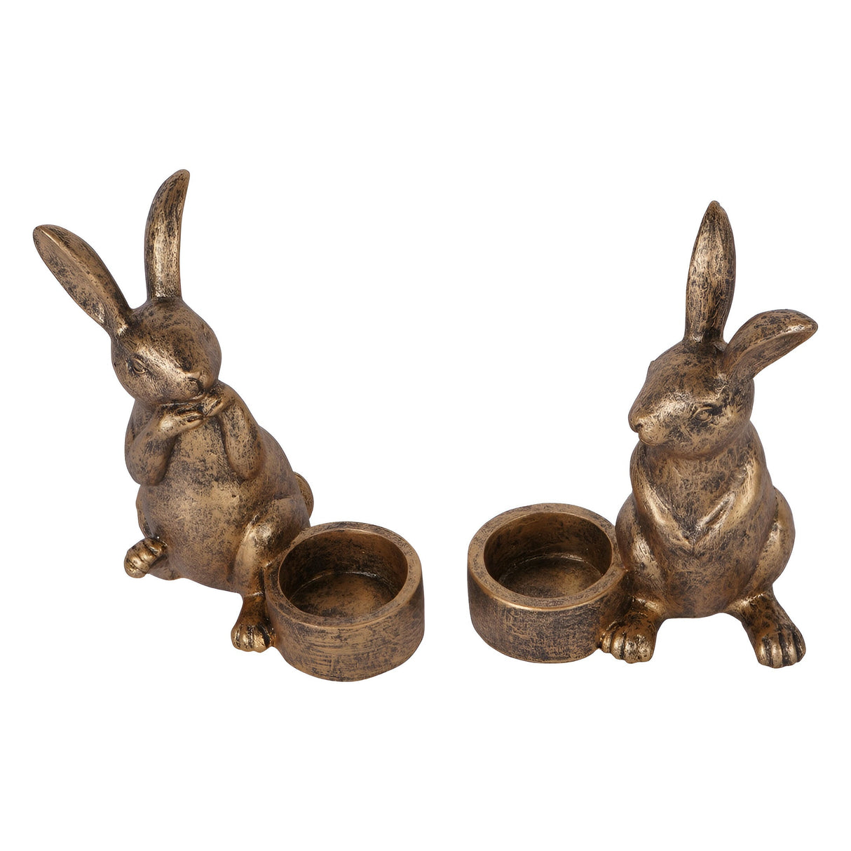 Laura Ashley Set of 2 Rabbit Tealight Holders - Antique Gold