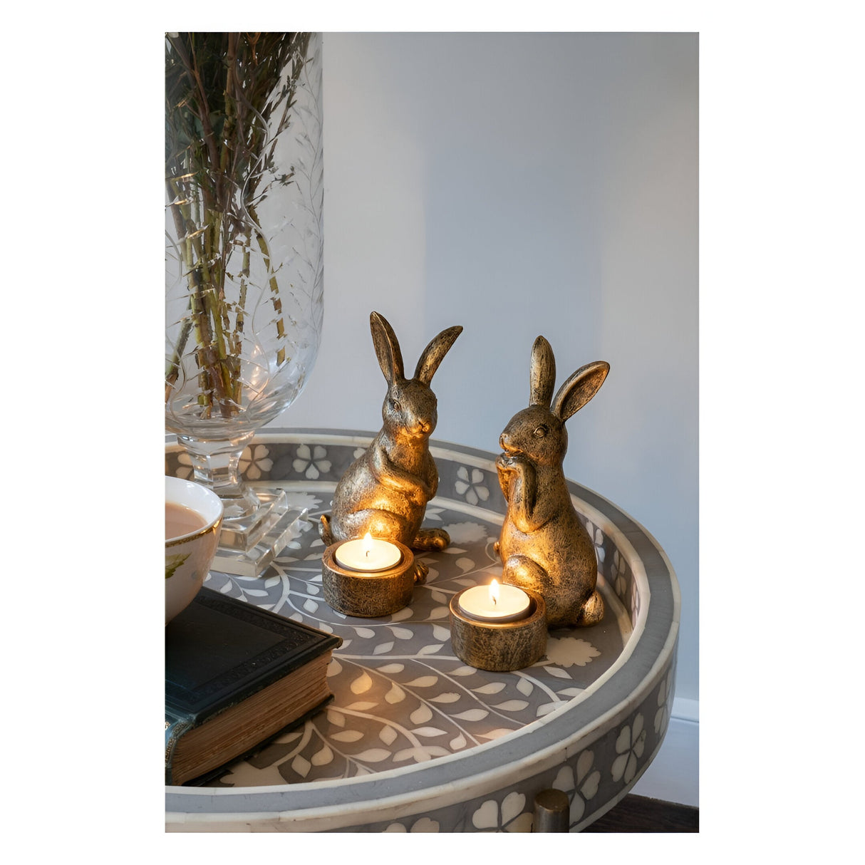 Laura Ashley Set of 2 Rabbit Tealight Holders - Antique Gold