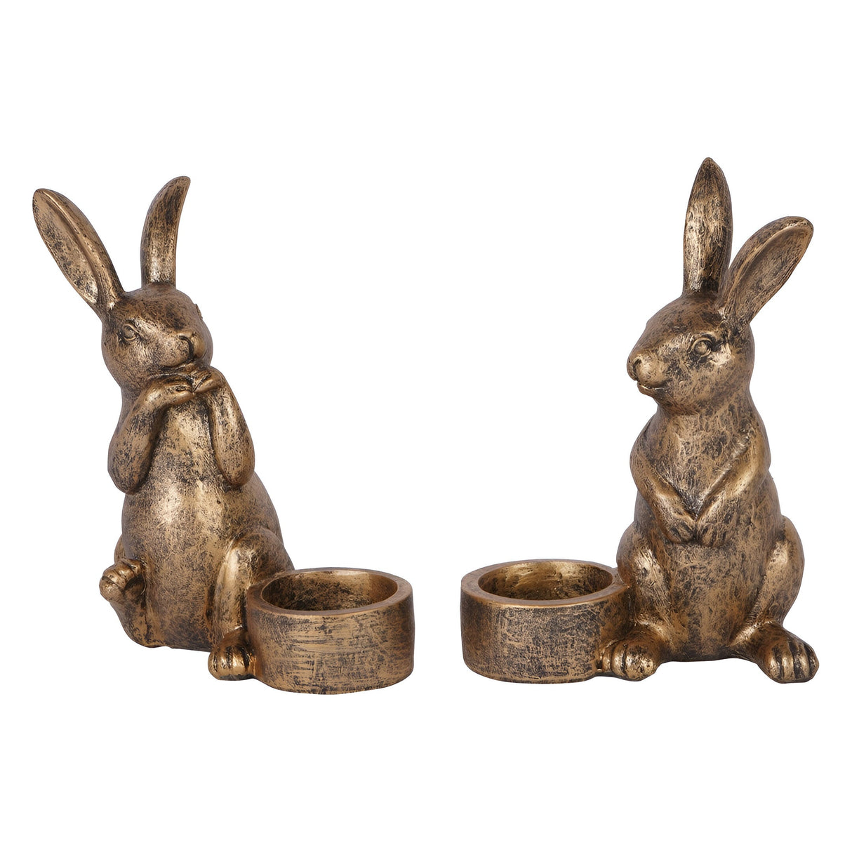 Laura Ashley Set of 2 Rabbit Tealight Holders - Antique Gold