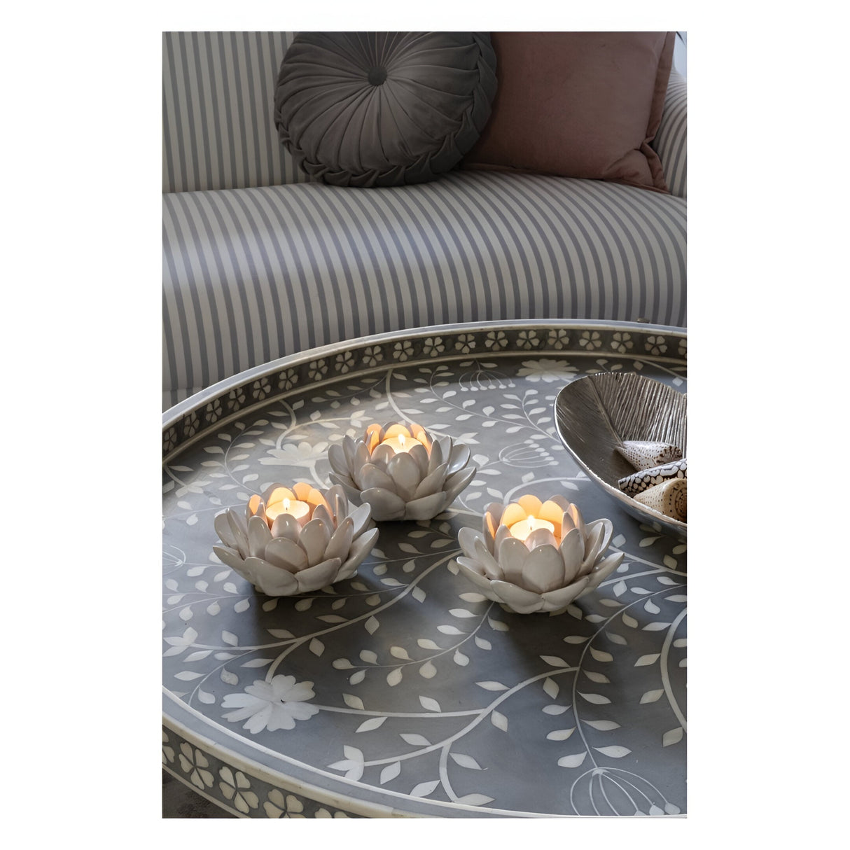Laura Ashley Set of 3 Larkhill Lotus Tealight Holders - Off White