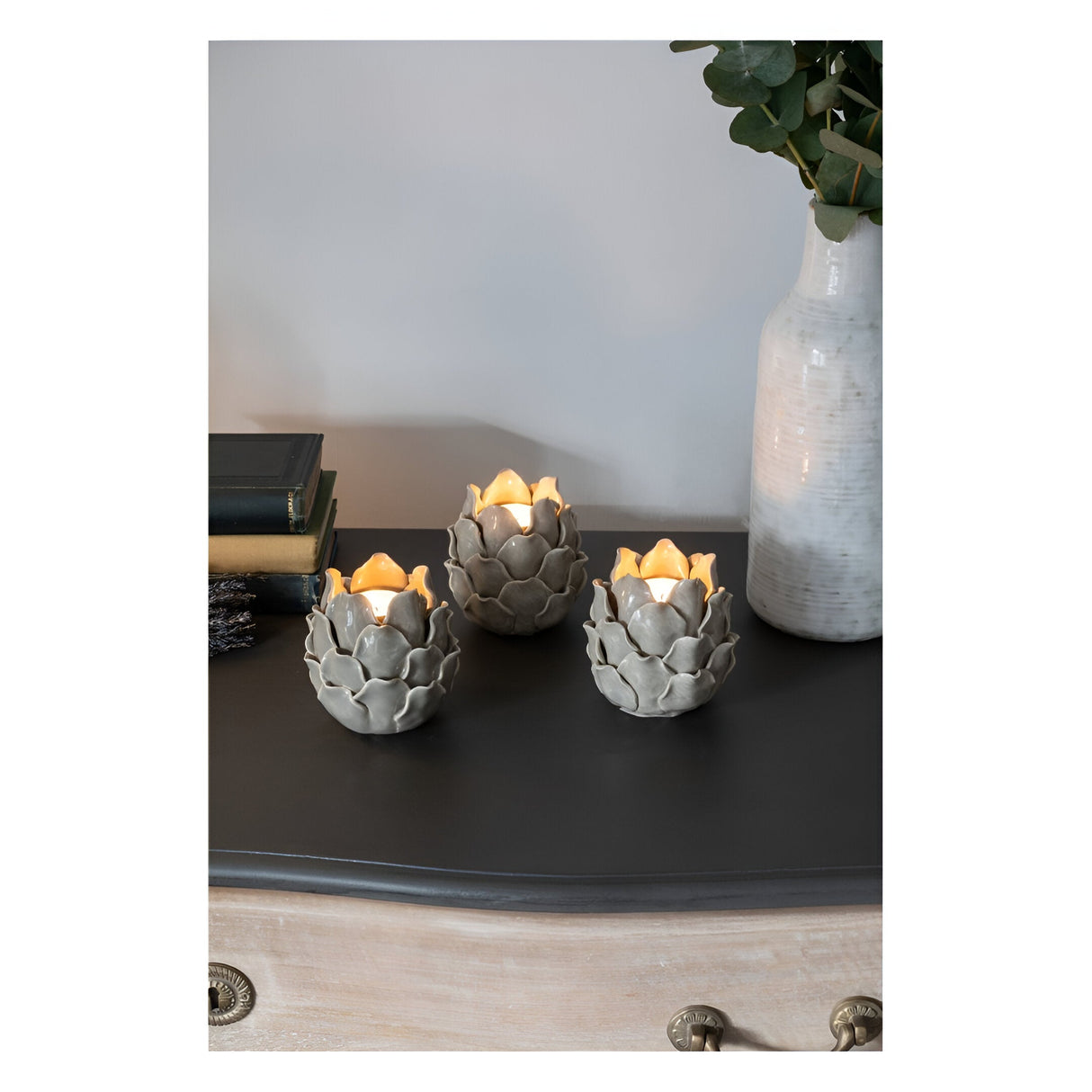 Laura Ashley Set of 3 Larkhill Artichoke Tealight Holders - Dark Dove Grey