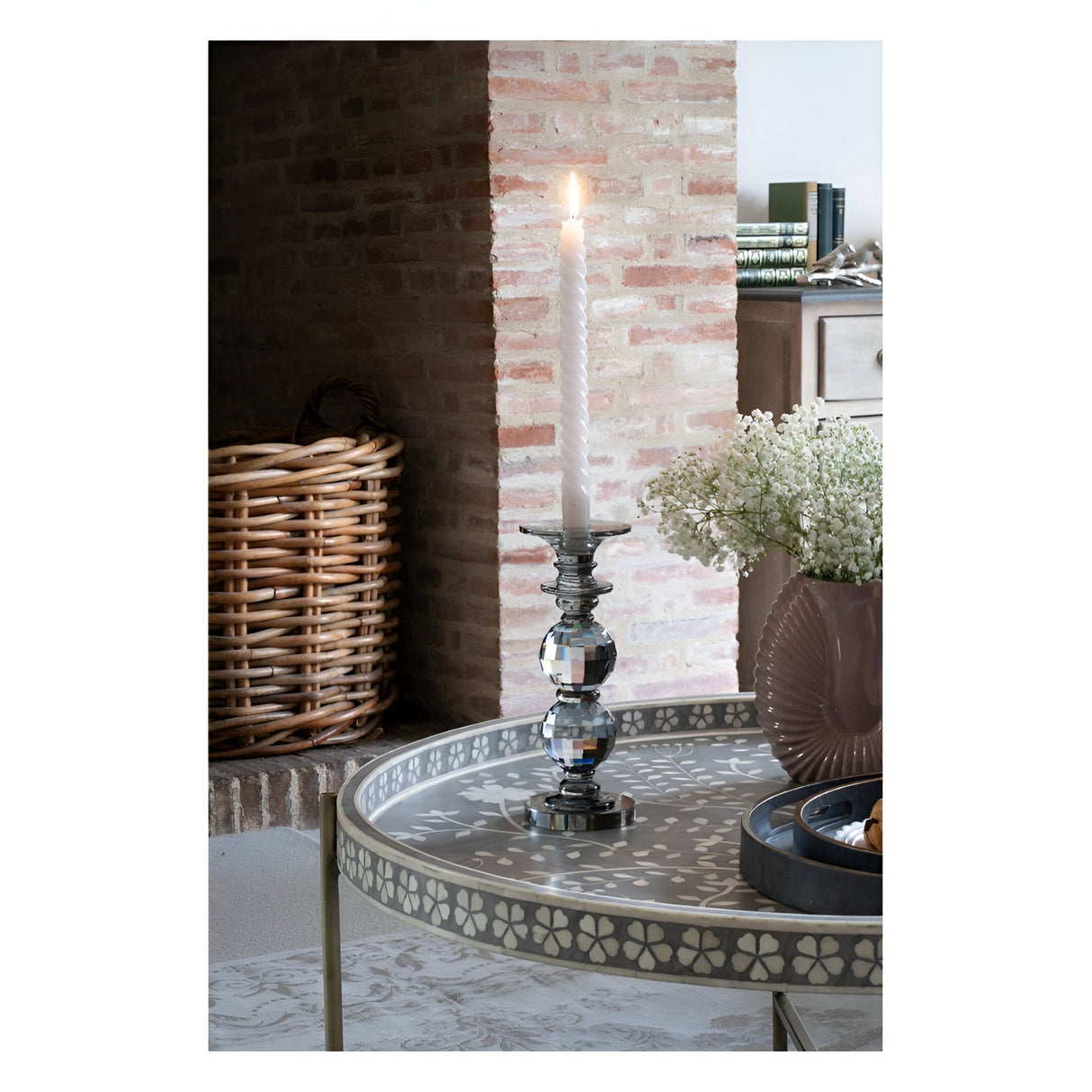 Laura Ashley Kersey Glass Candle Holder 26.5cm - Grey