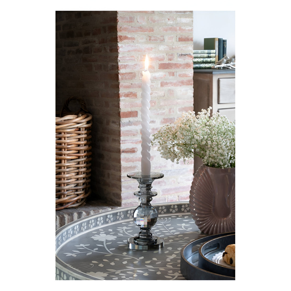 Laura Ashley Kersey Glass Candle Holder 19.5cm - Grey