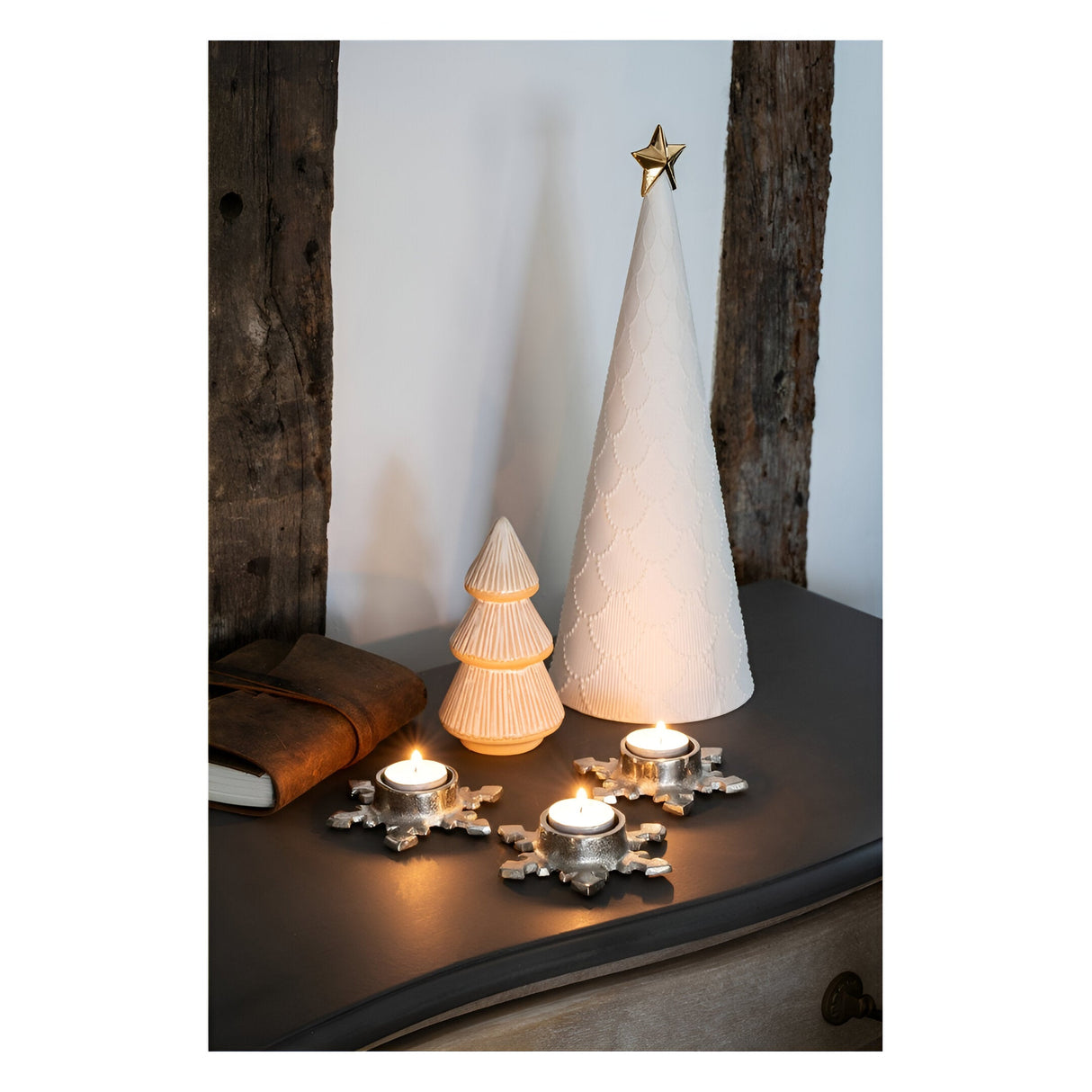 Laura Ashley Set of 3 Small Festive Snowflake Tealight Holders -Silver