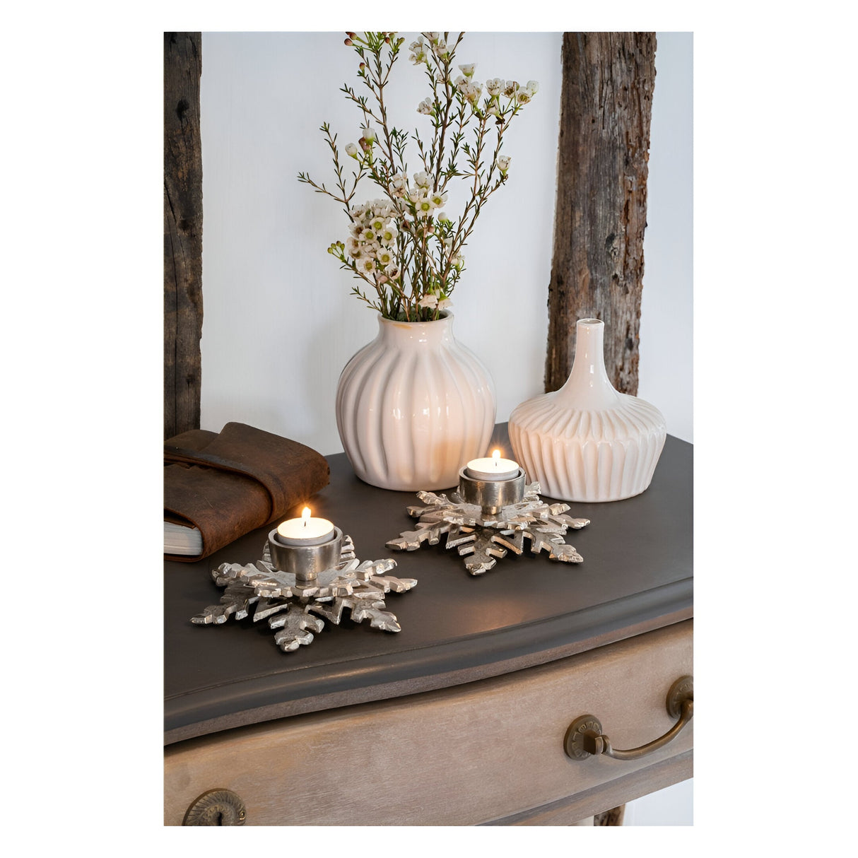 Laura Ashley Set of 2 Festive Snowflake Tealight Holders - Silver