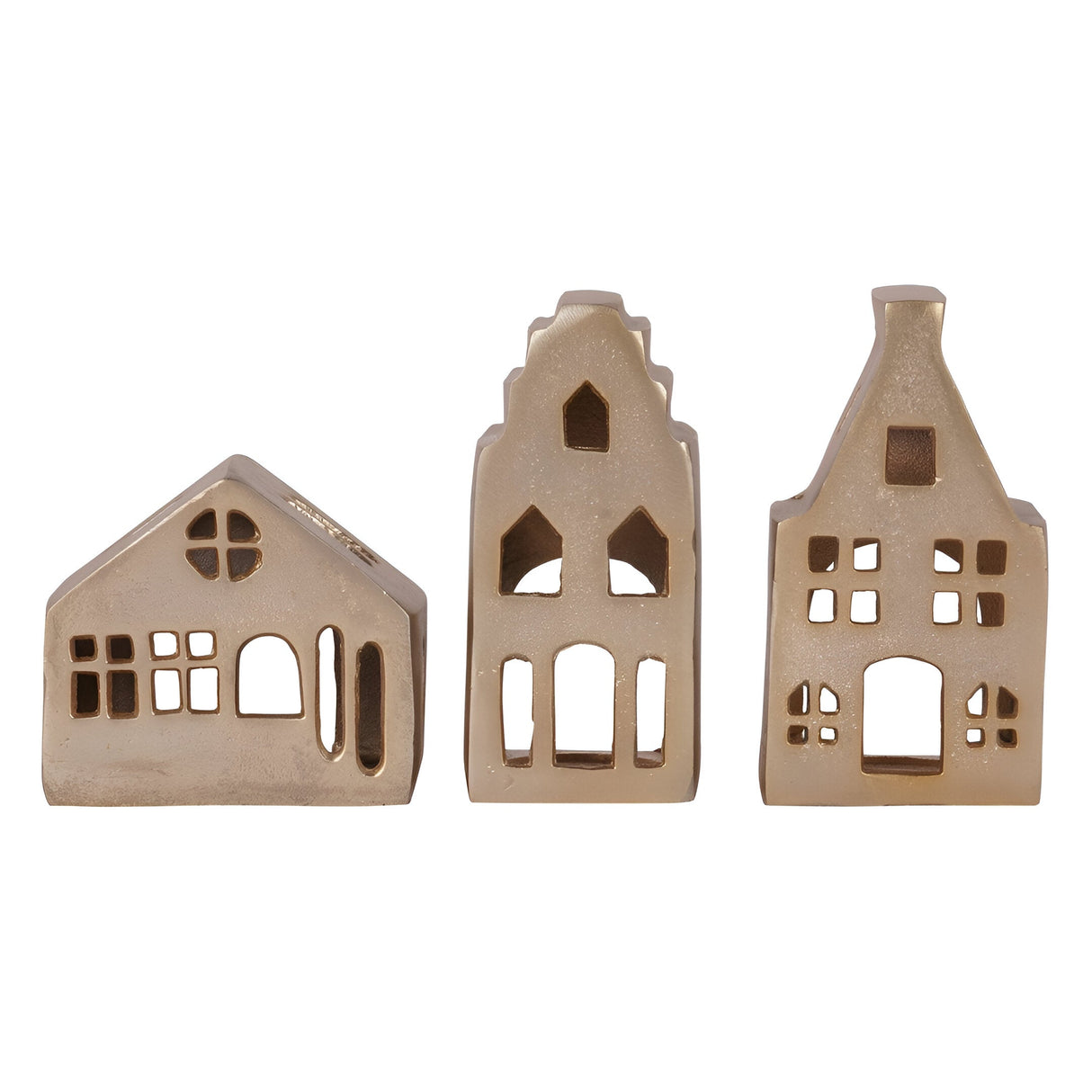 Laura Ashley Set of 3 Hand Crafted Gold House Figurine - 12cm