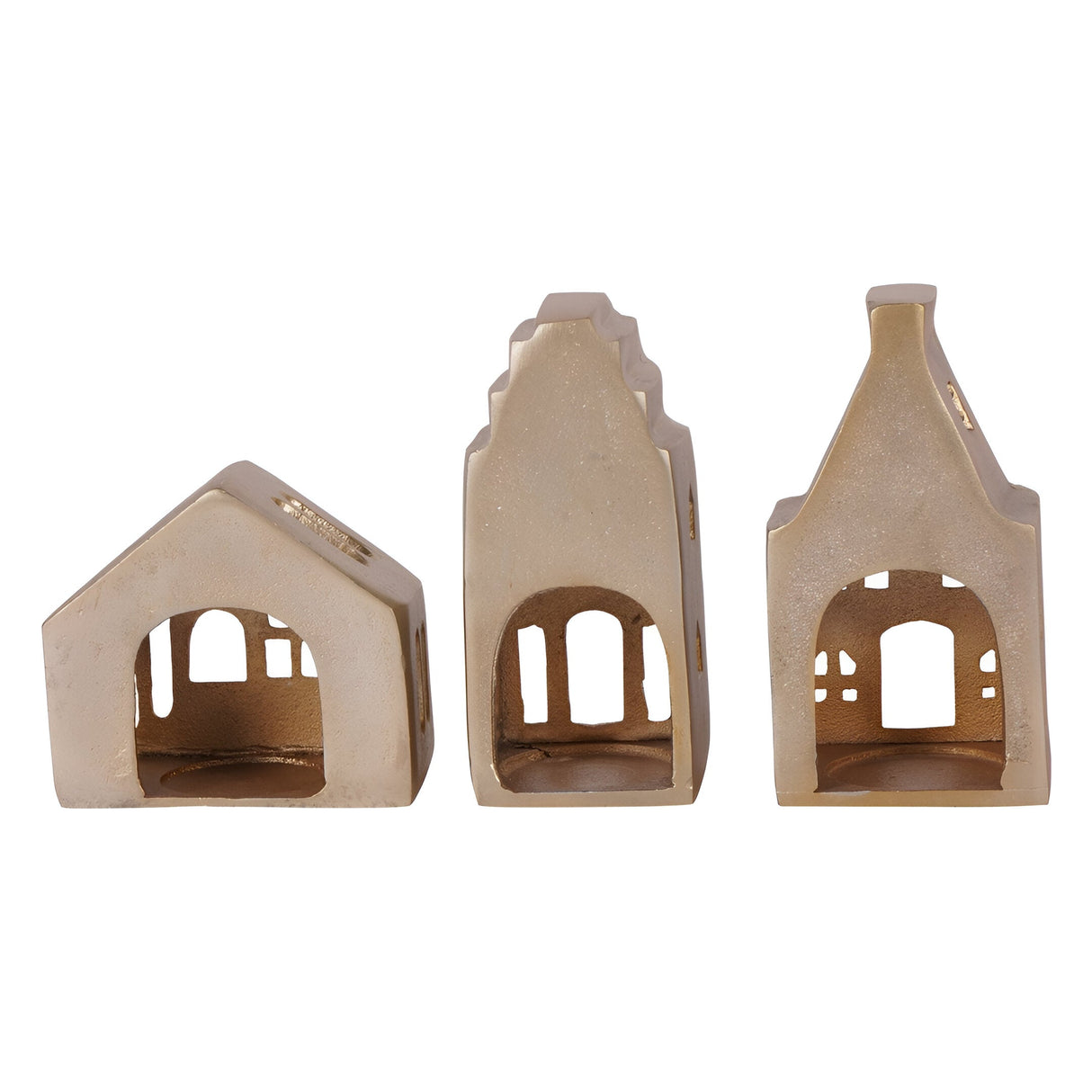 Laura Ashley Set of 3 Hand Crafted Gold House Figurine - 12cm