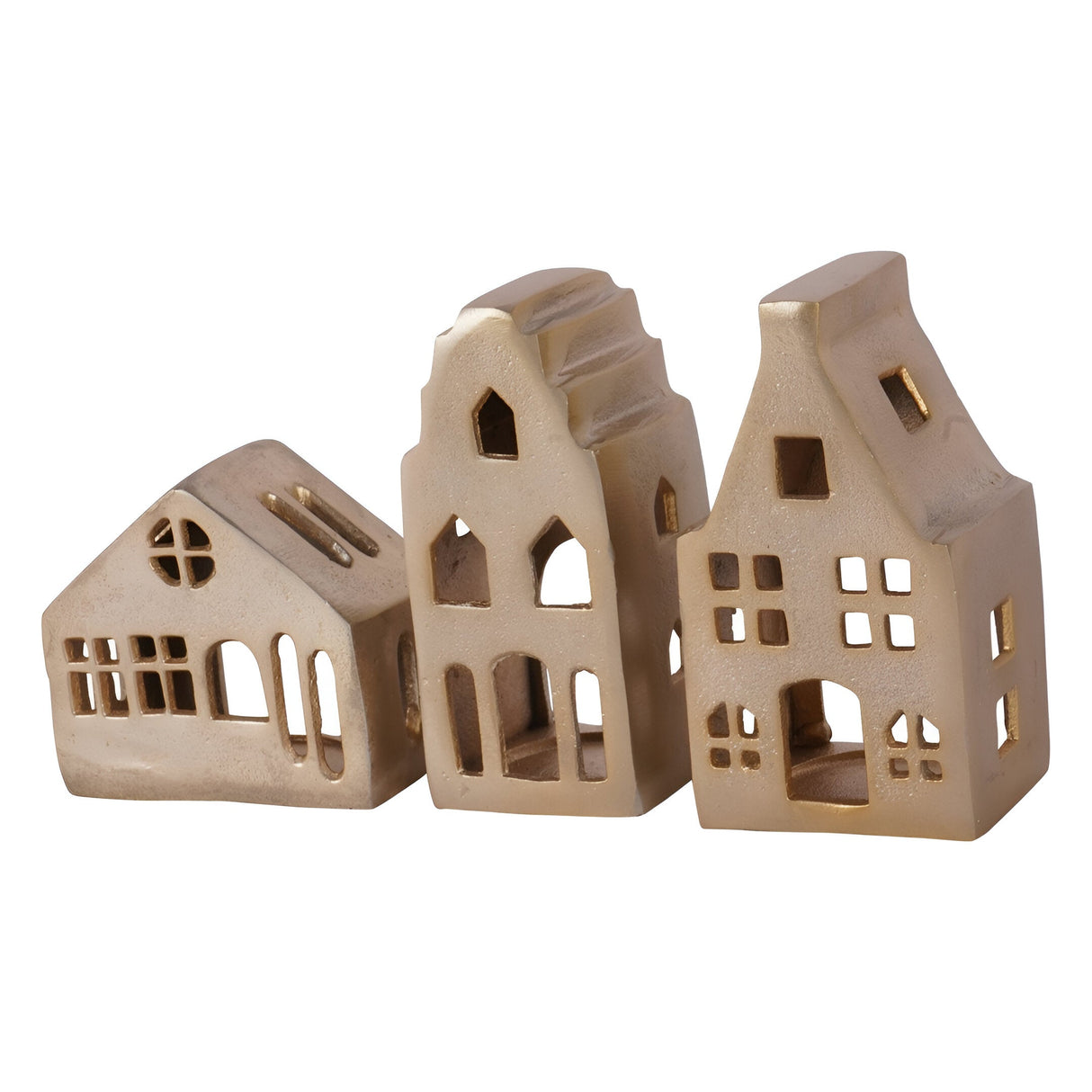 Laura Ashley Set of 3 Hand Crafted Gold House Figurine - 12cm