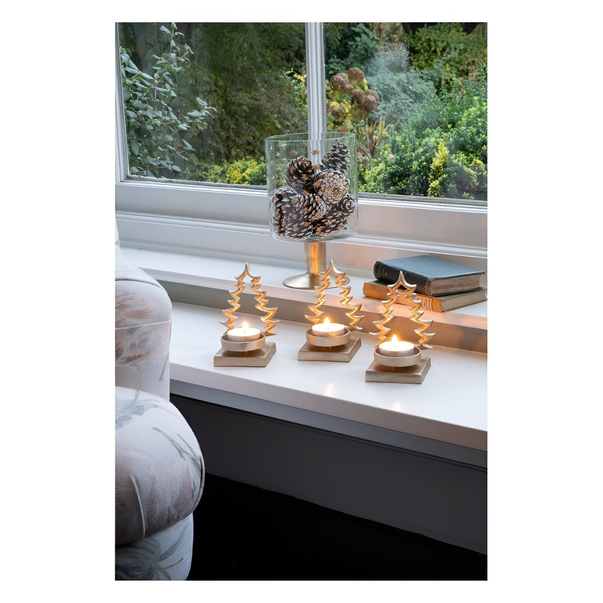 Laura Ashley Set of 3 Festive Xmas Tree Tealight Holders - Gold