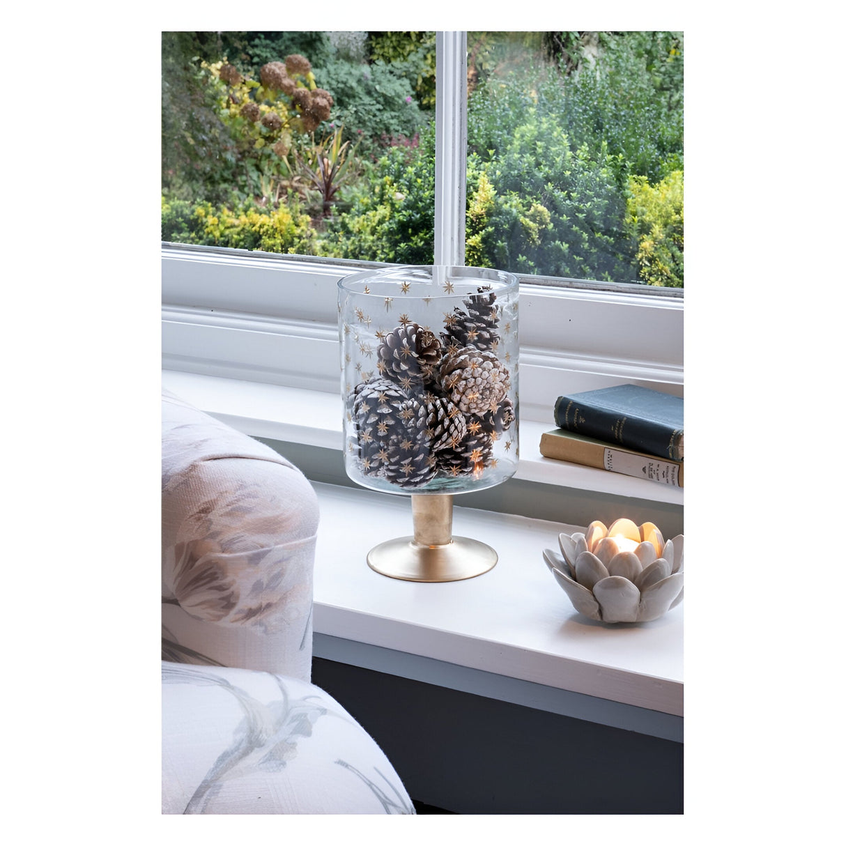 Laura Ashley Stars Glass Hurricane - Gold