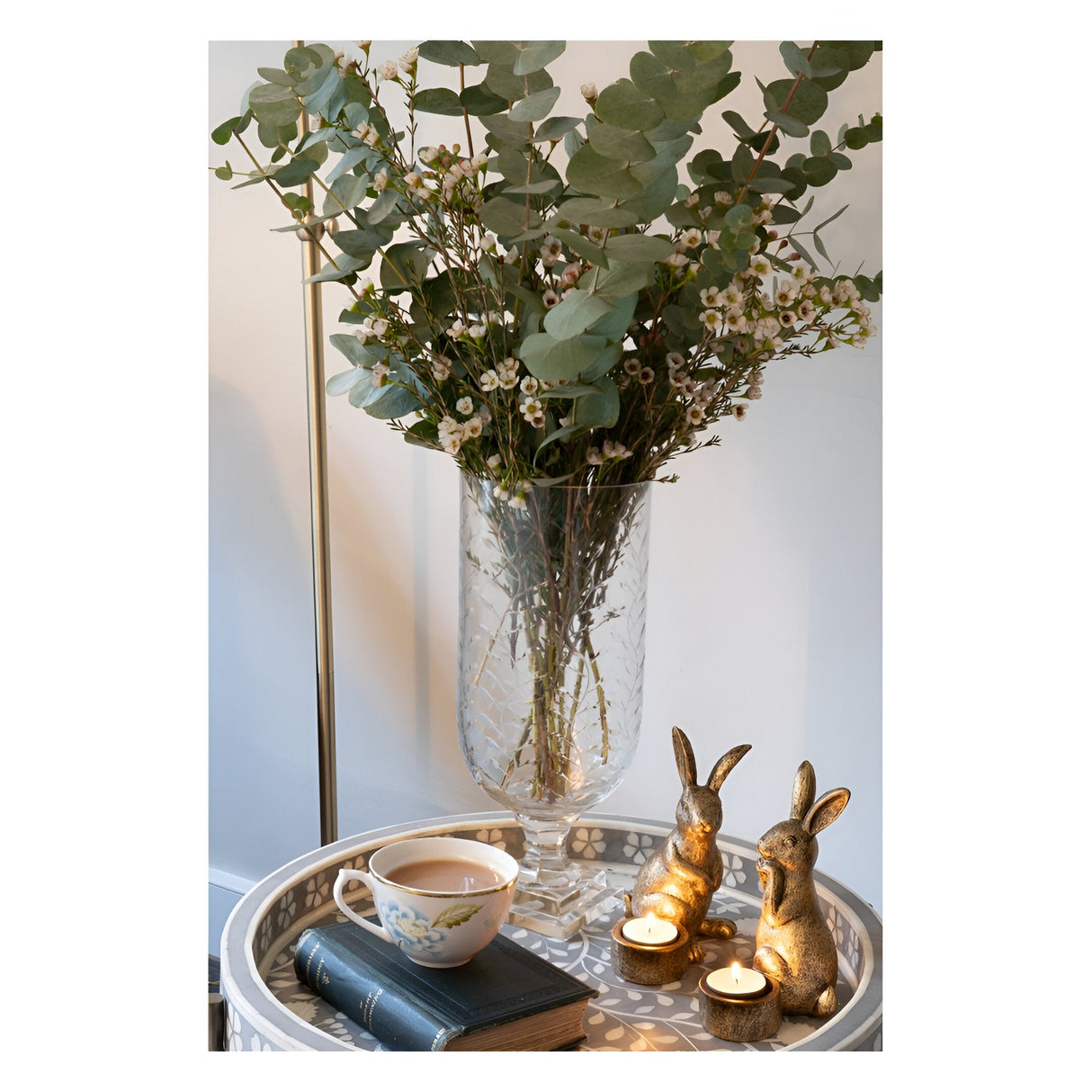 Laura Ashley Medium Glass Cut Hurricane - Clear