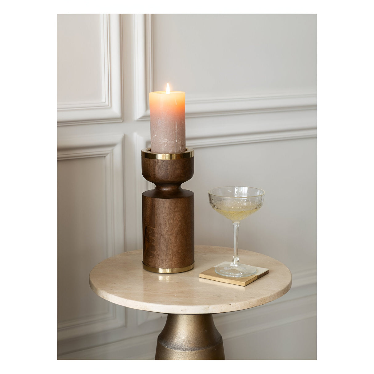 Amalfi Wooden Pillar Holder 23cm - Brown