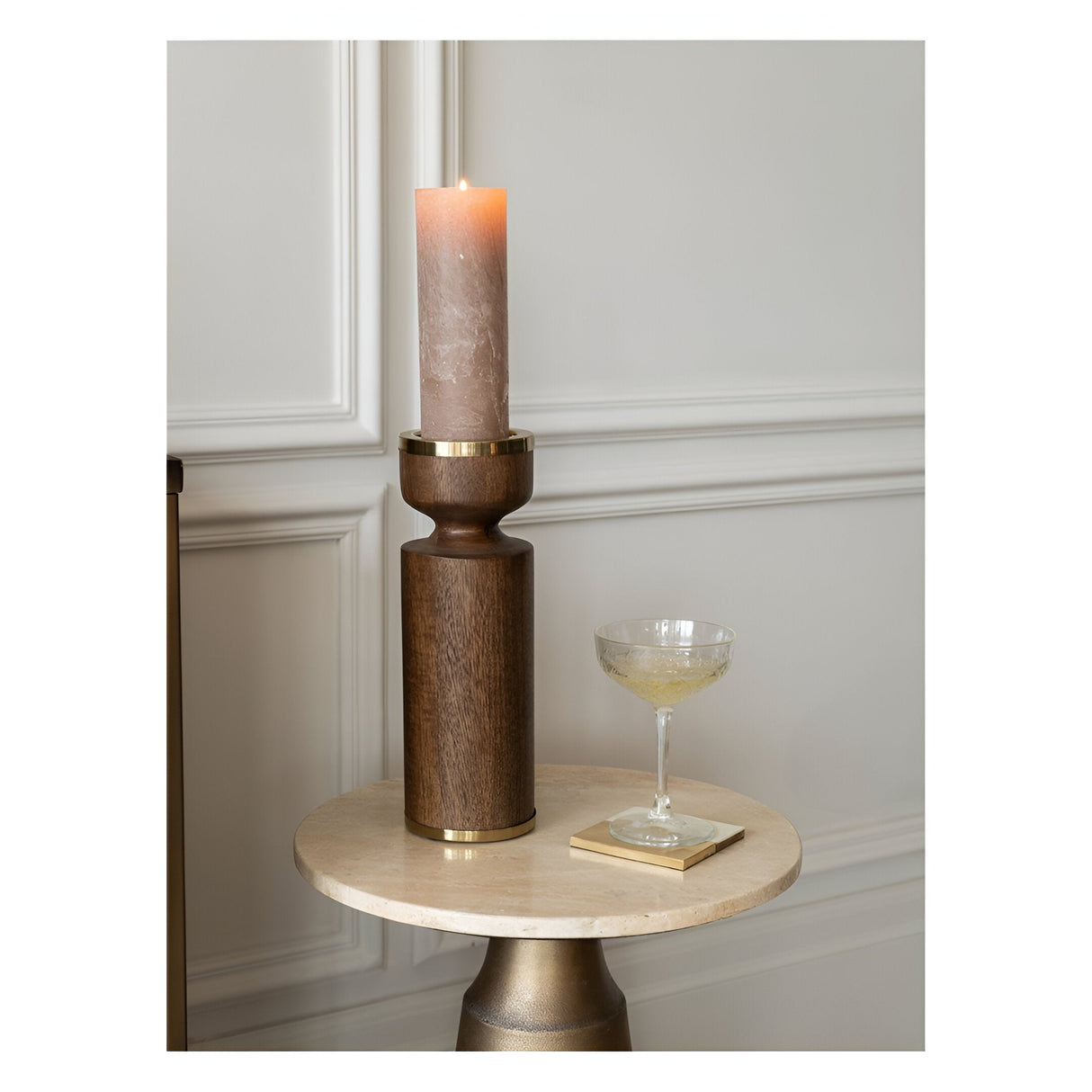 Amalfi Wooden Pillar Holder 31cm - Brown