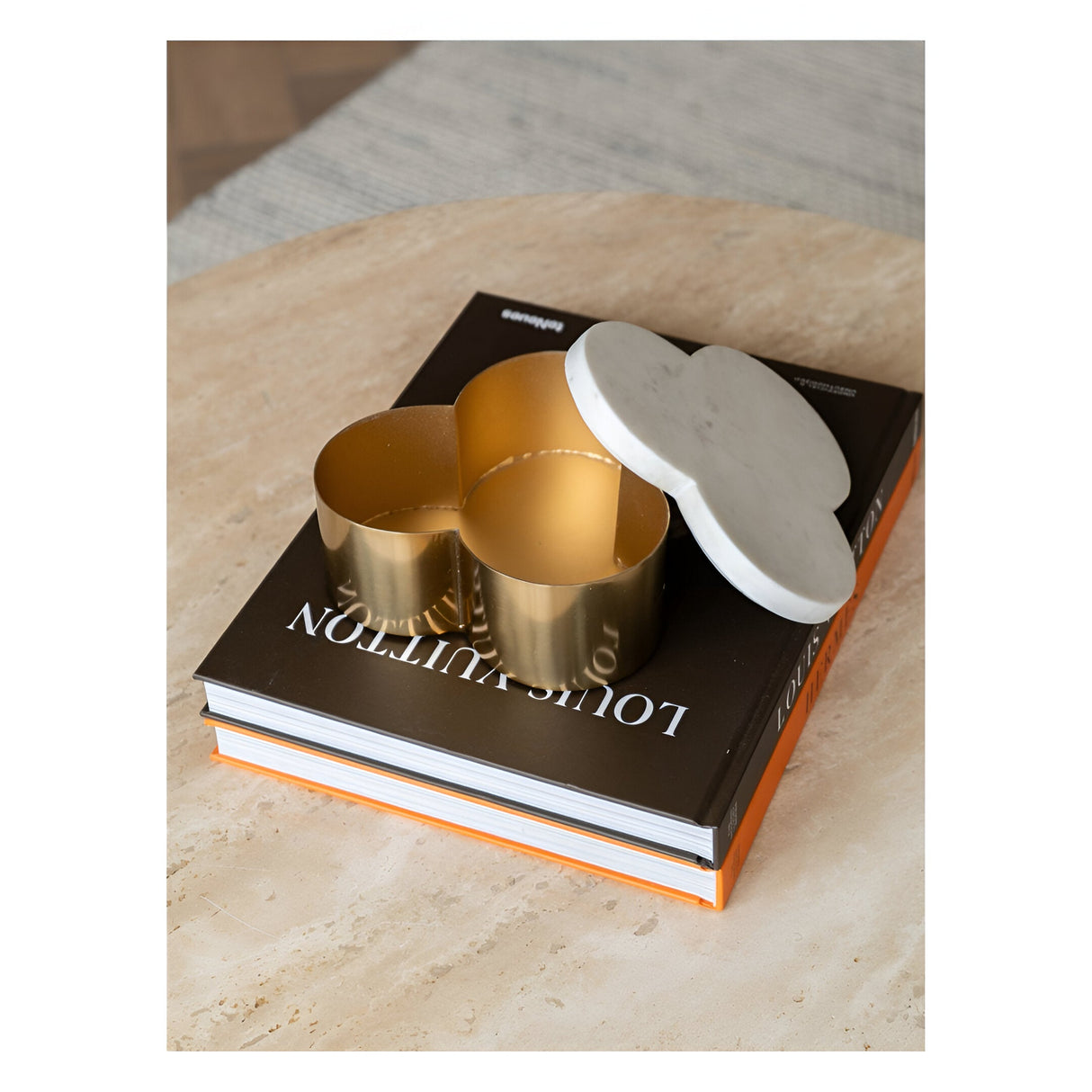 Genoa Steel Box With Marble Lid - Brass & White