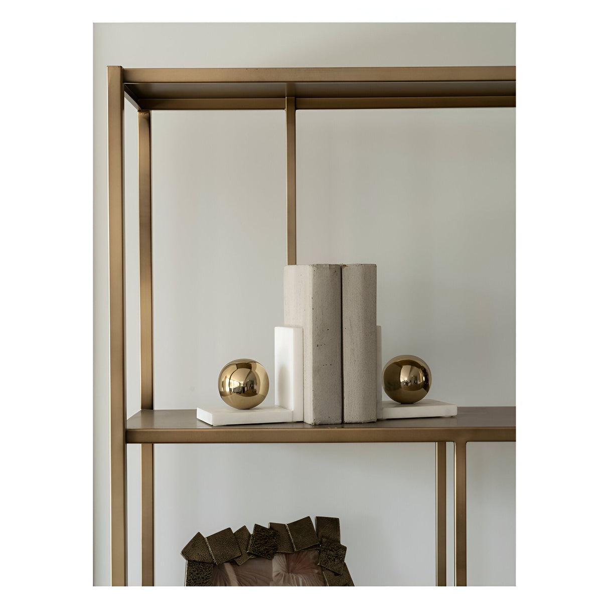 Genoa Marble Bookends - White & Brass