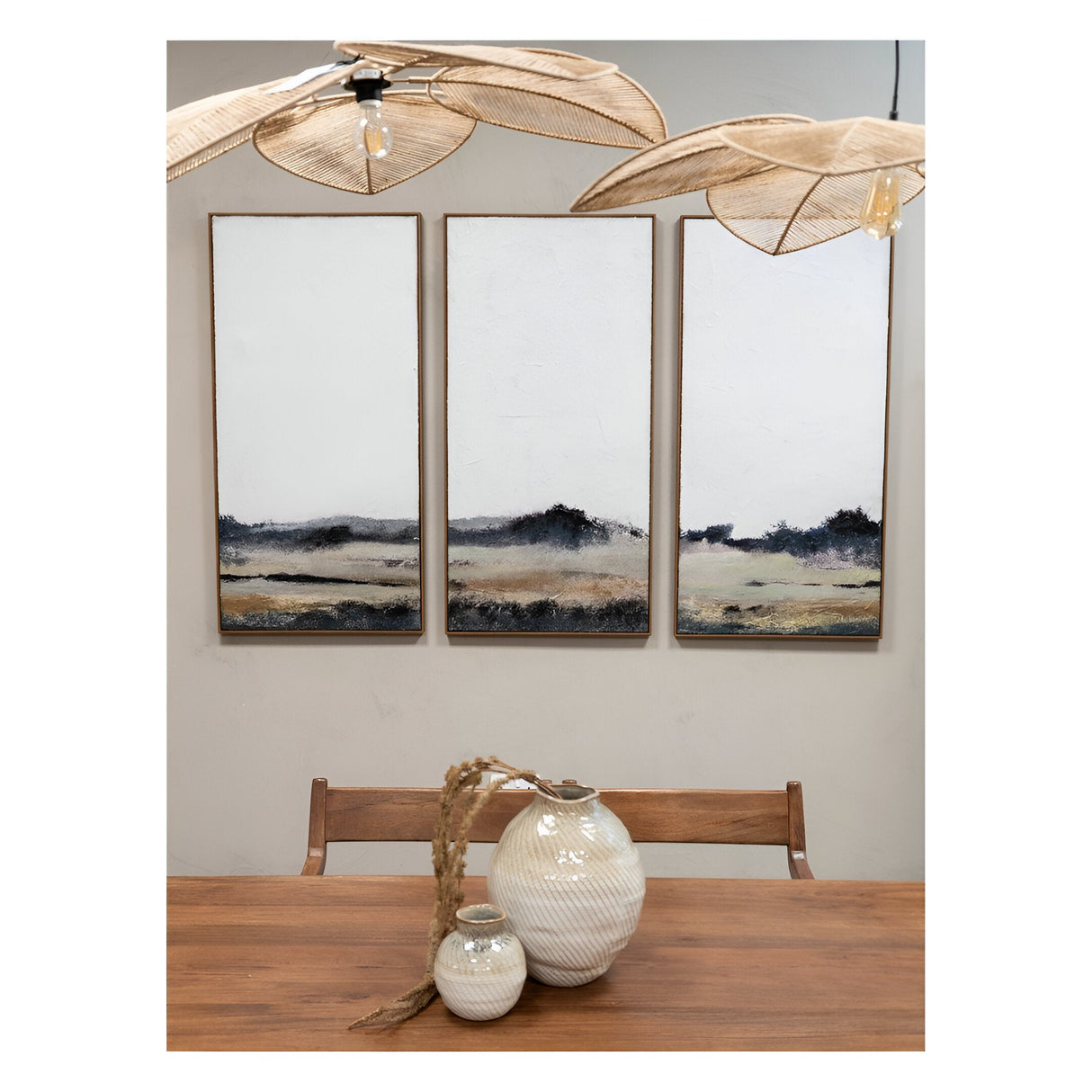 Distant Fields Landscape Set of 3 Framed Wall Art - 60x120cm