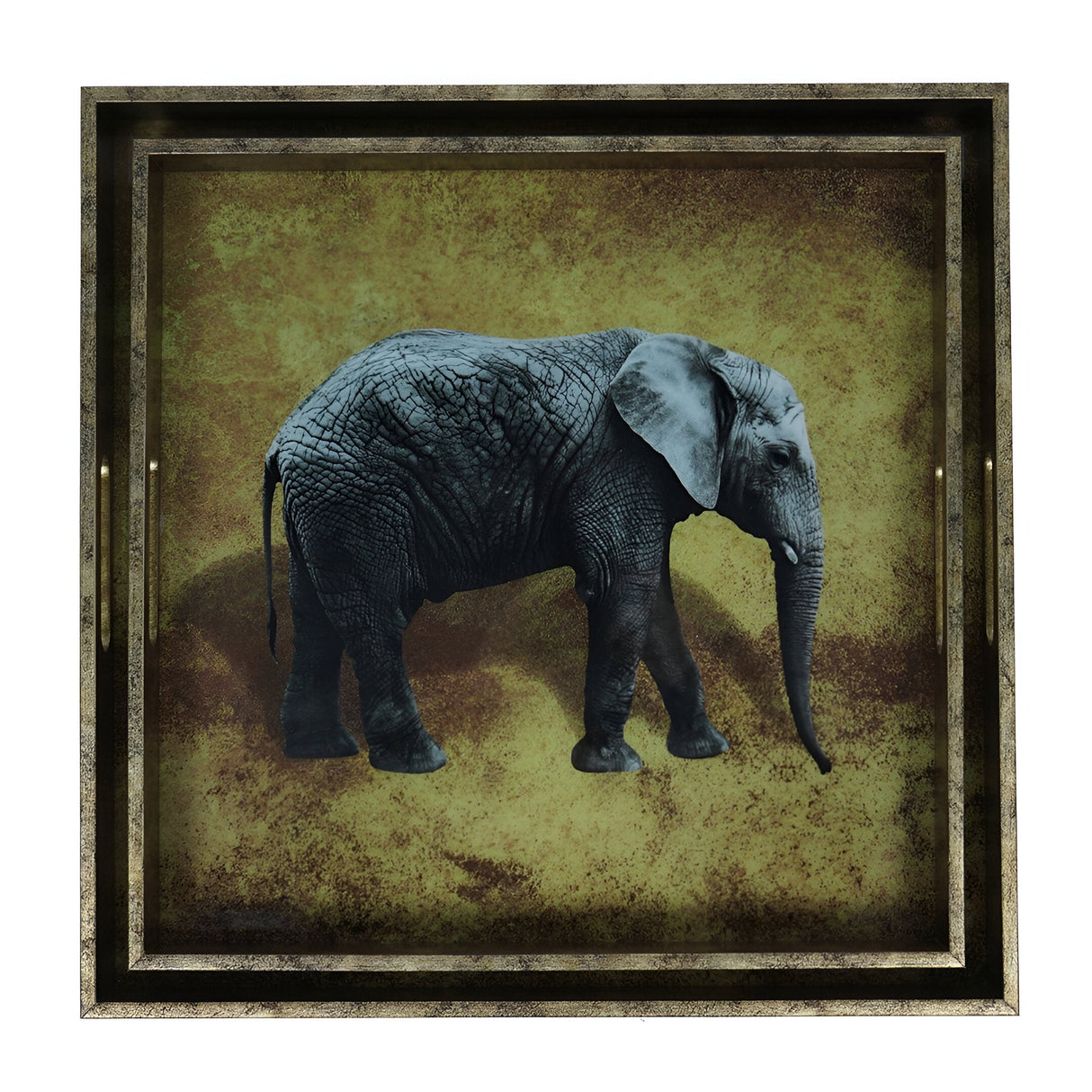 Elephant Decorative Set of 2 Nesting Trays - Antique Gold