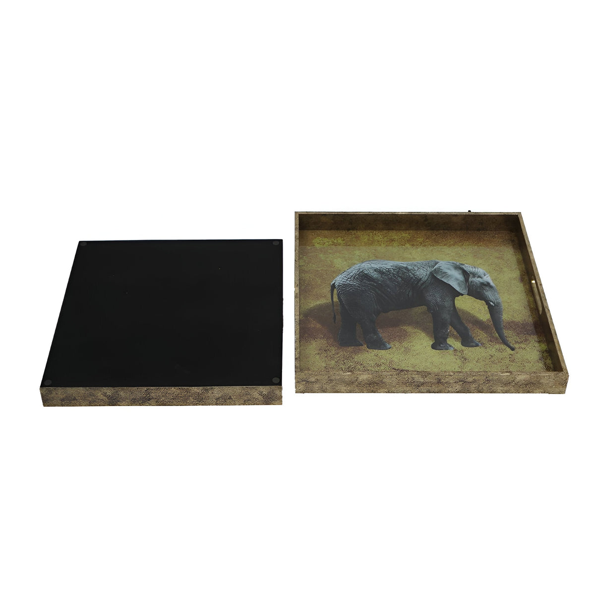 Elephant Decorative Set of 2 Nesting Trays - Antique Gold