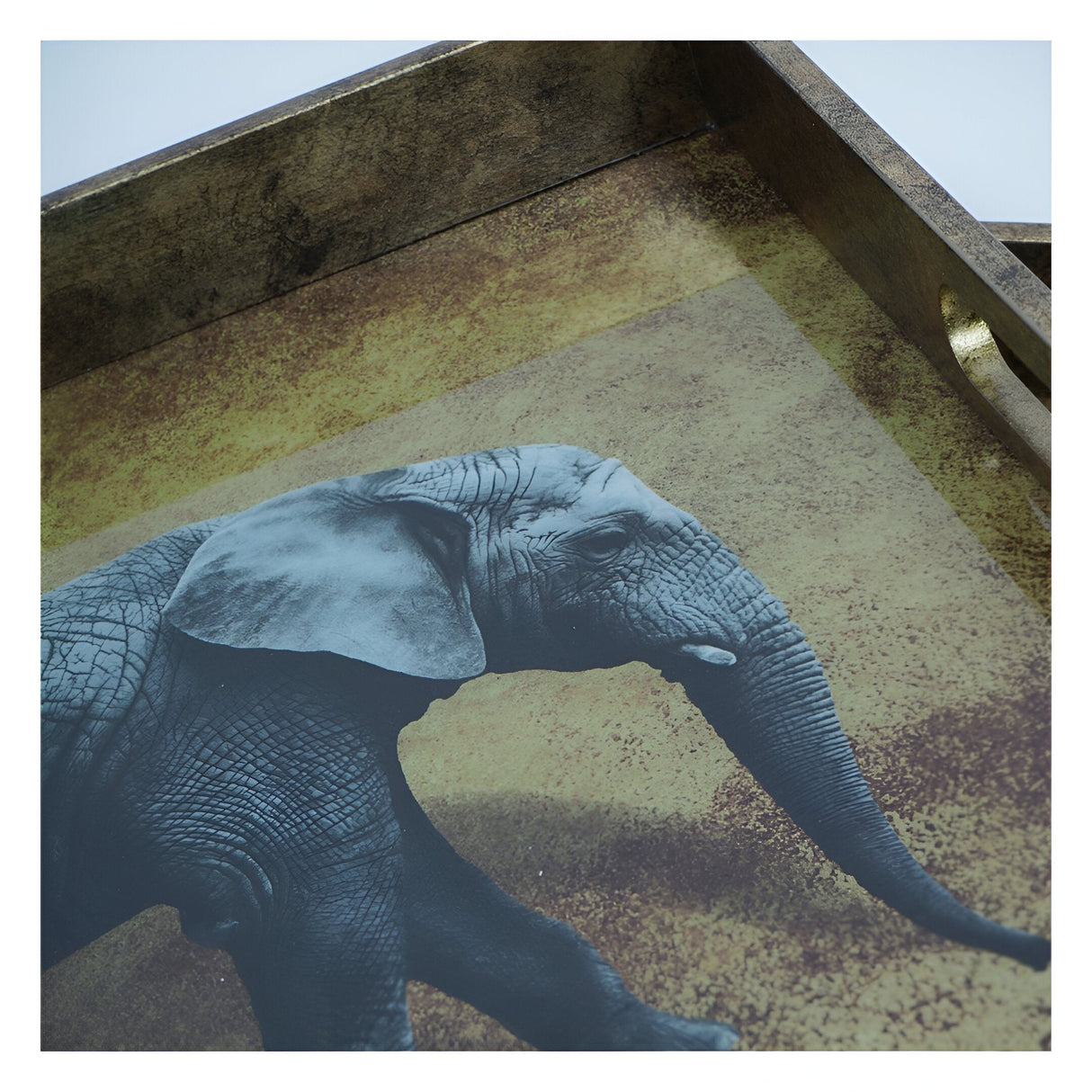 Elephant Decorative Set of 2 Nesting Trays - Antique Gold