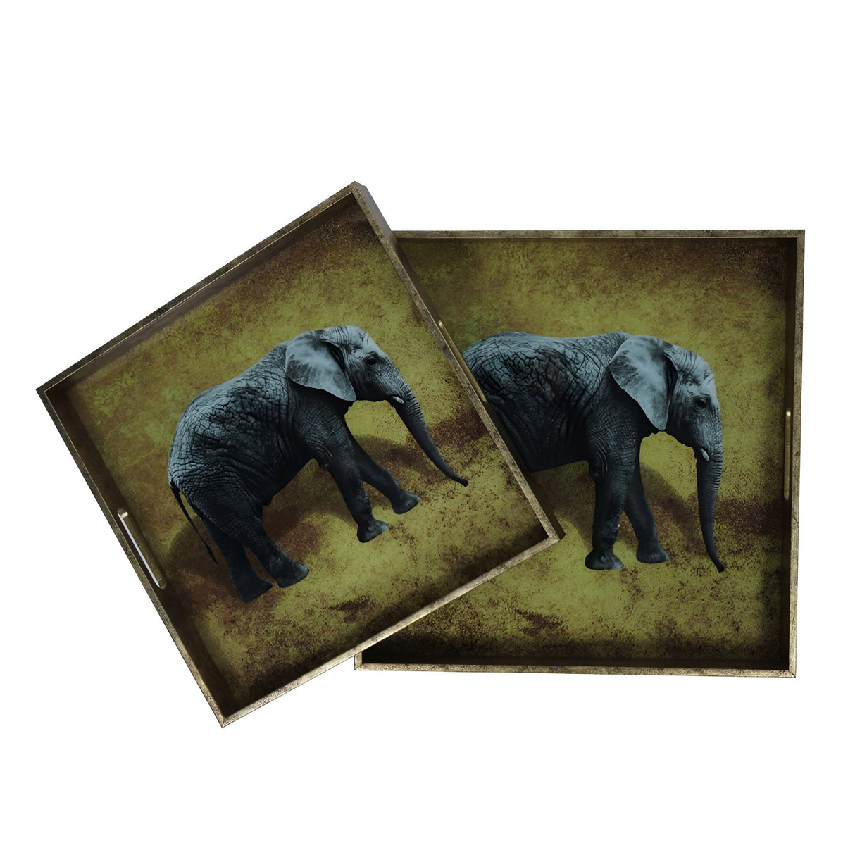 Elephant Decorative Set of 2 Nesting Trays - Antique Gold