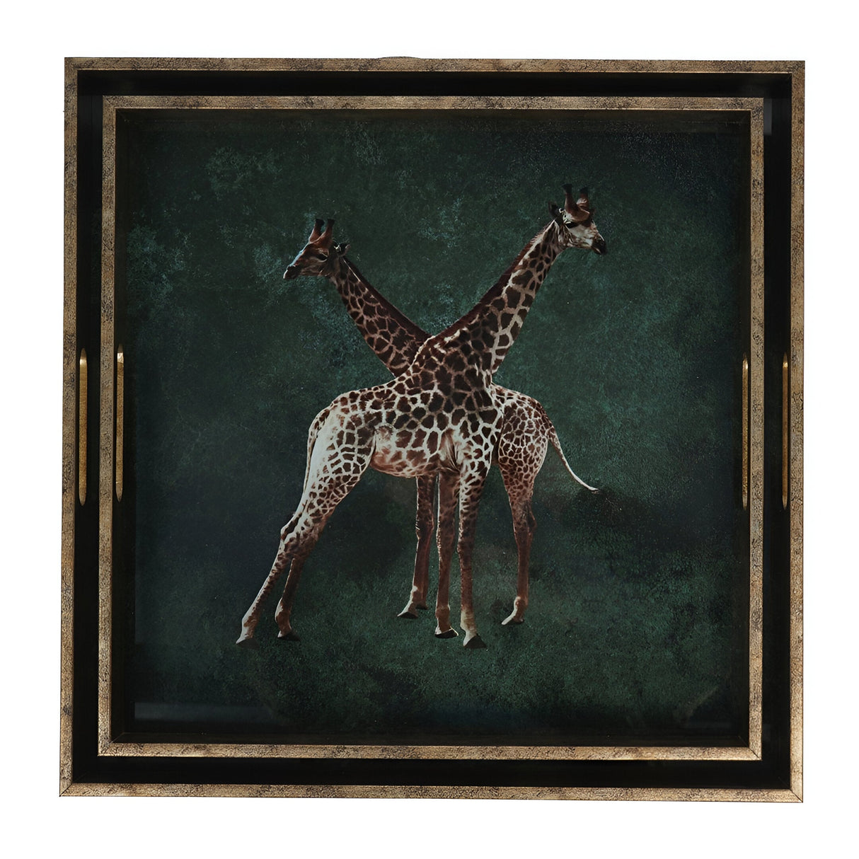 Giraffe Decorative Set of 2 Nesting Trays - Green & Gold