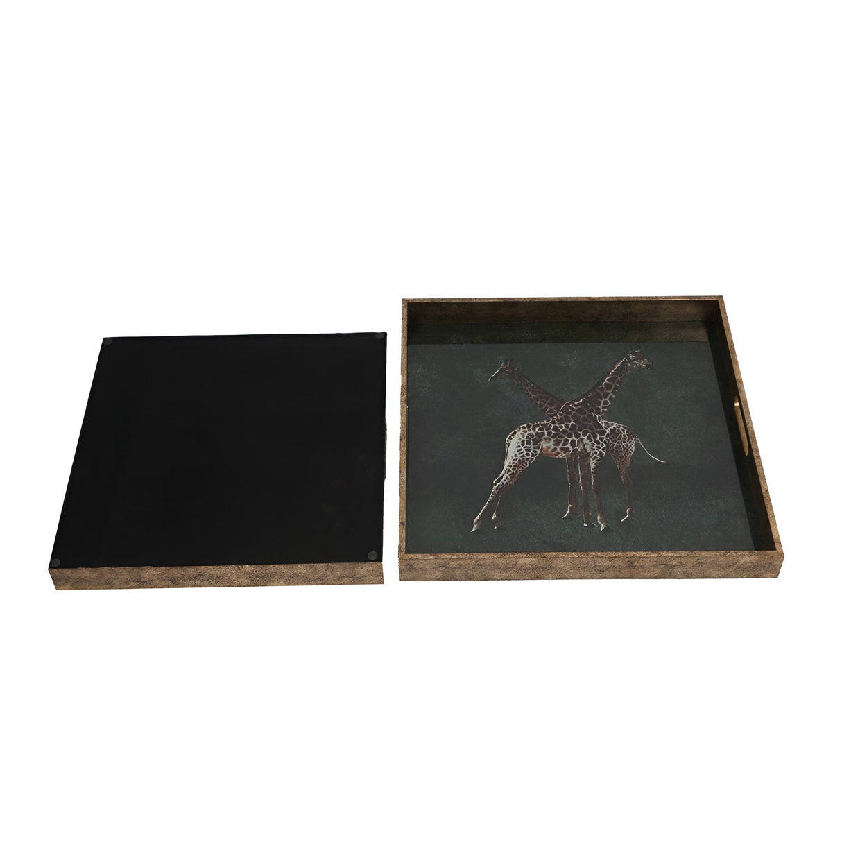 Giraffe Decorative Set of 2 Nesting Trays - Green & Gold