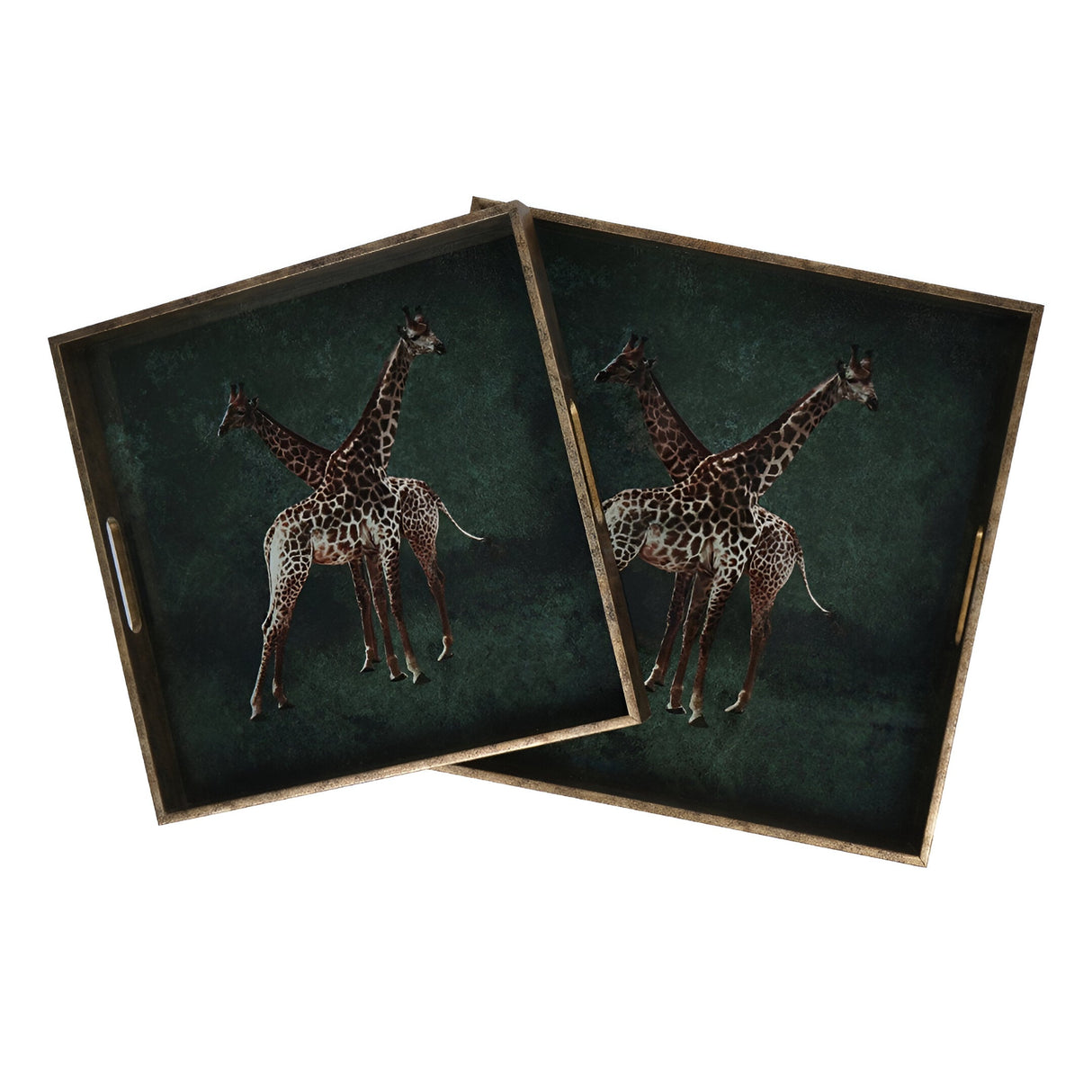 Giraffe Decorative Set of 2 Nesting Trays - Green & Gold