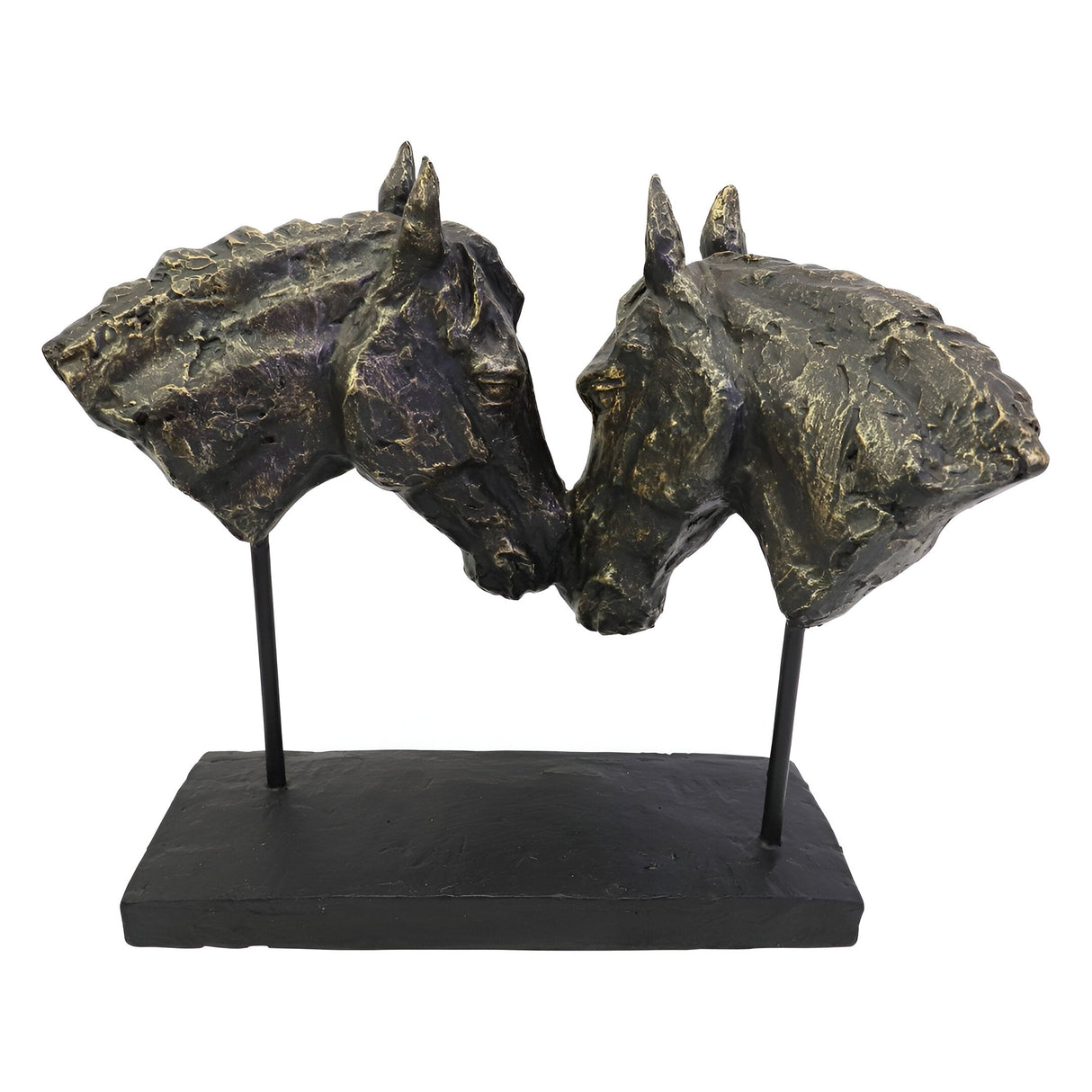Nuzzling Bay Horse Heads Figurine - 36.7cm