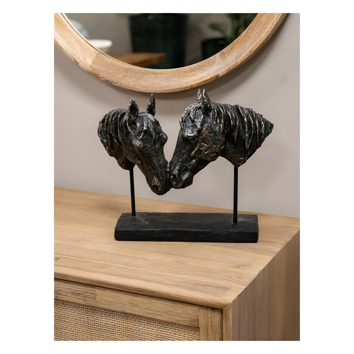 Nuzzling Bay Horse Heads Figurine - 36.7cm