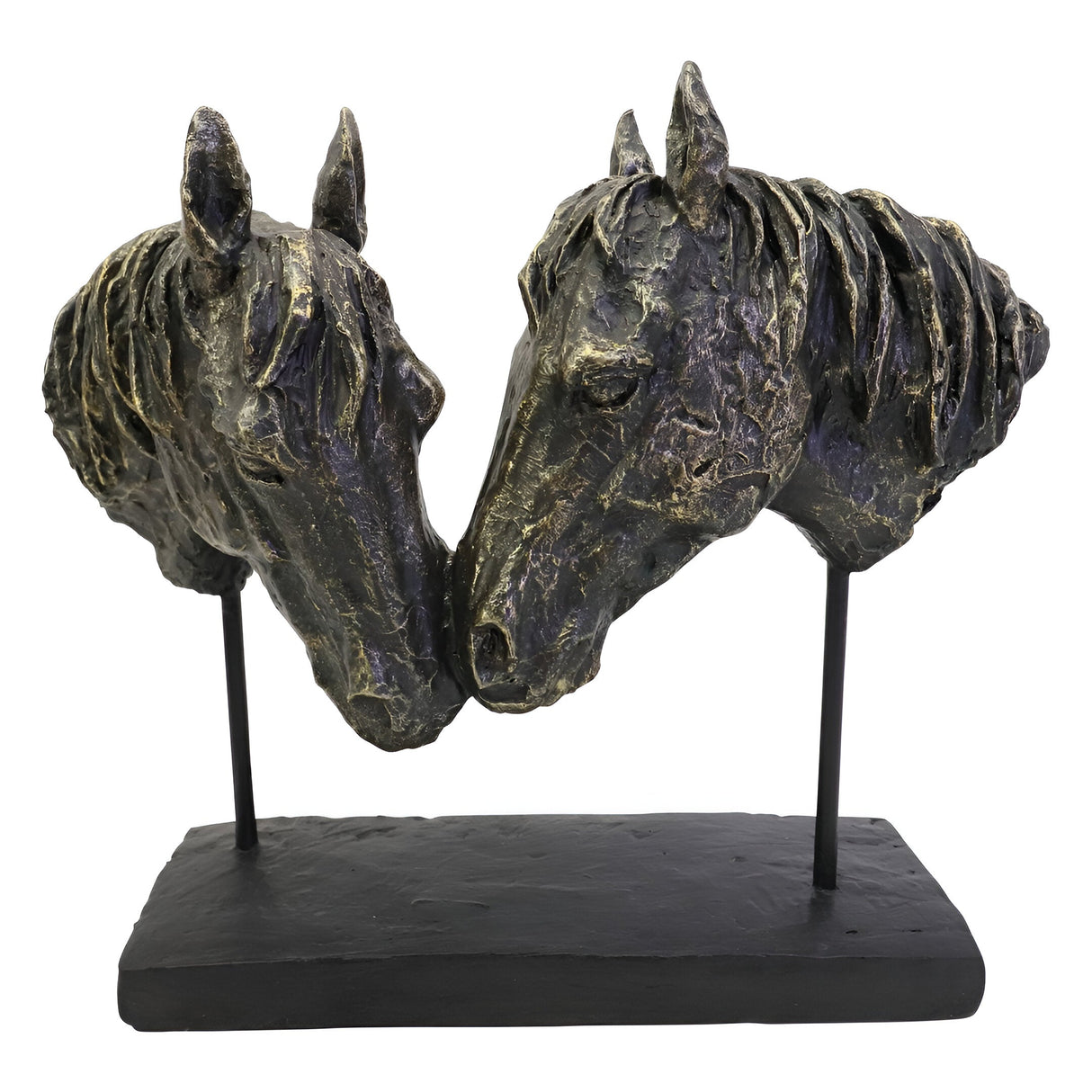 Nuzzling Bay Horse Heads Figurine - 36.7cm