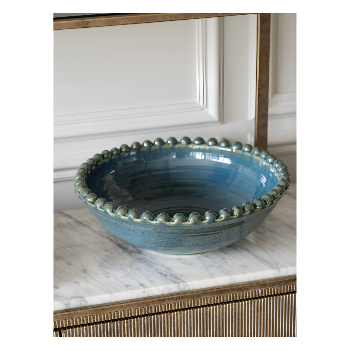 Mediterranean Reactive Glaze Ceramic Bowl - Blue Green
