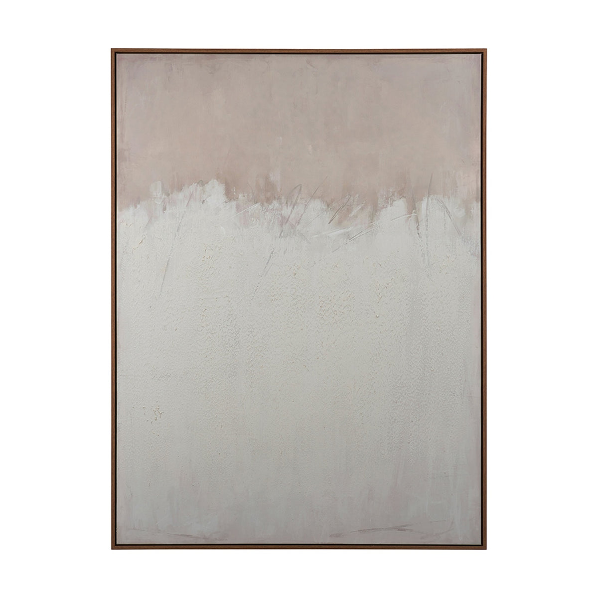Natural & White Abstract Rectangular Large Canvas wall art with a slim wood frame, blending soft blush tones into a textured white base, shown on a plain background.