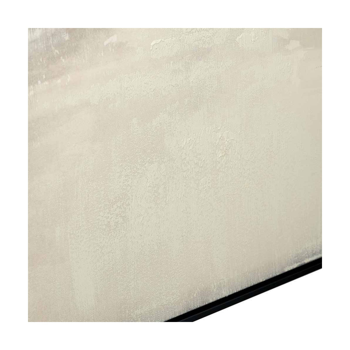 Close-up corner detail of the Grey & White Abstract Canvas, 70 x 100cm, showing textured brushwork and a black frame edge.