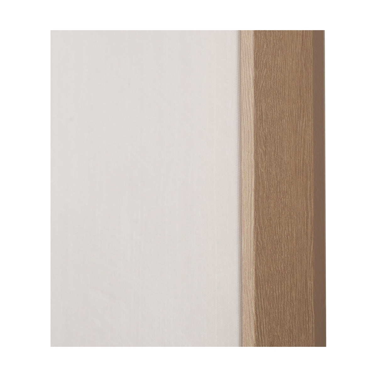 Close-up of a canvas wall art panel showing a white textured surface bordered by a natural wood-tone edge, from the set of 3 Natural & White Birds Canvases.