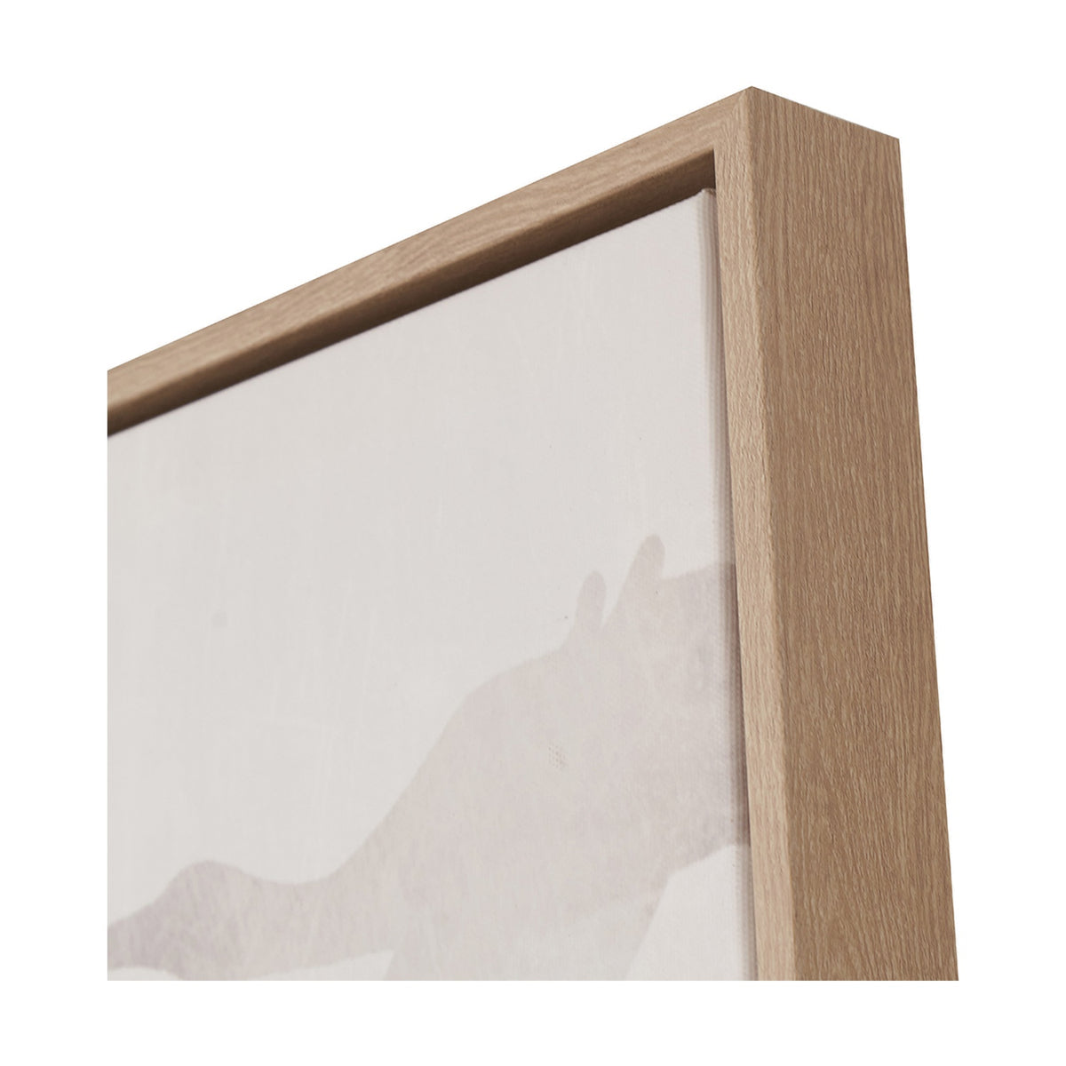 Close-up of a natural wood canvas frame corner from the Set of 3 Natural & White Birds Canvases, showing wood grain finish and neutral canvas edge against a white background.