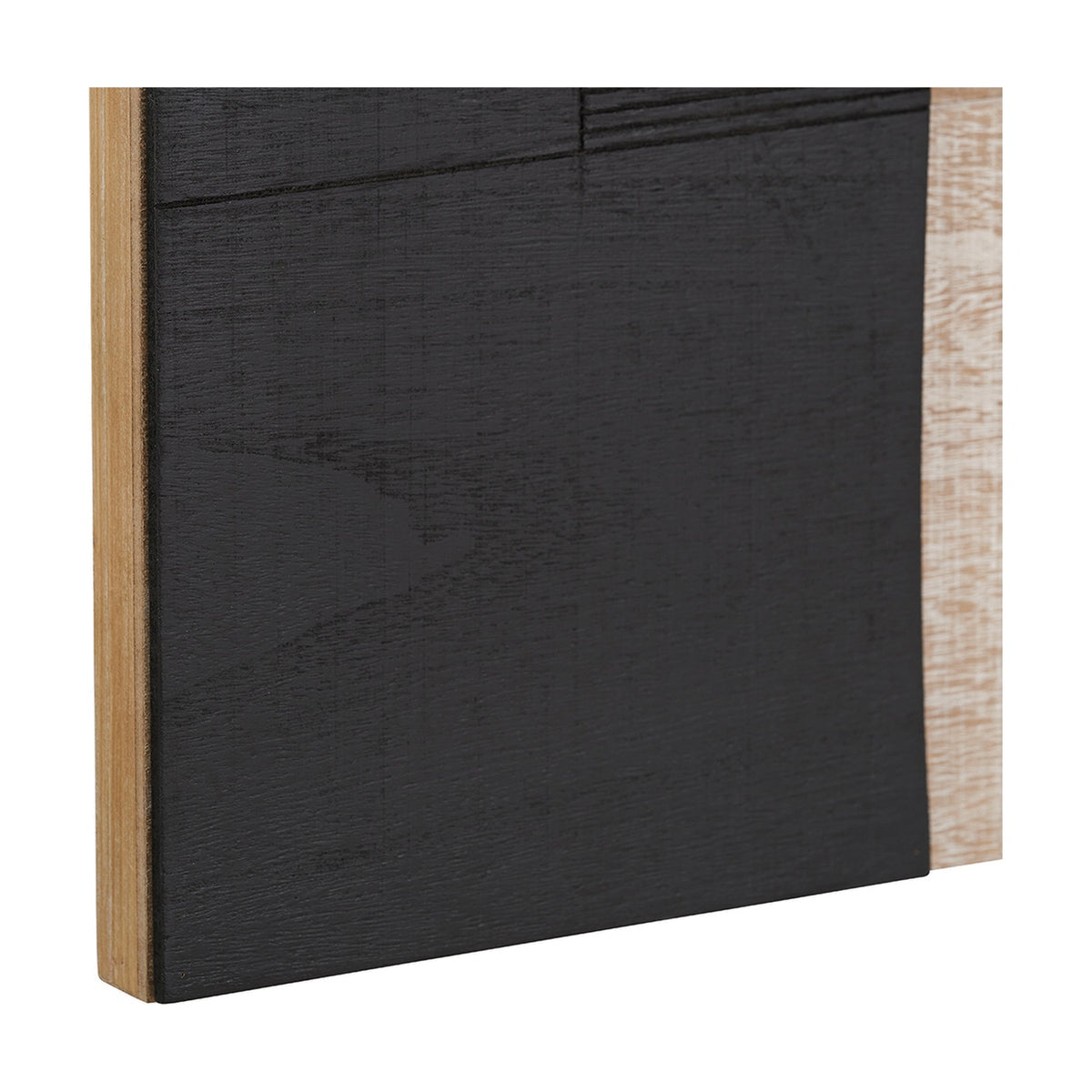 Close-up of black wooden textured wall art panel with natural wood edge detail, from the Set of 2 Black & Natural Wooden Textured Design Wall Art, 60 x 80cm.