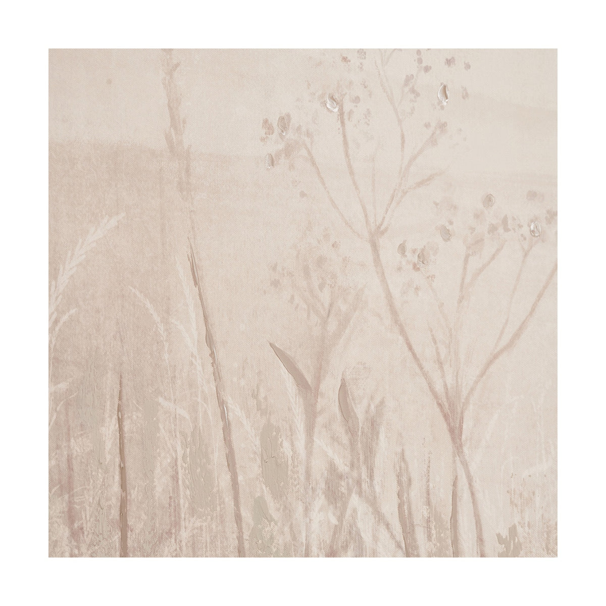 Canvas wall art print in soft natural tones depicting tall grasses and wildflowers against a muted, hazy field backdrop, on a plain light background.