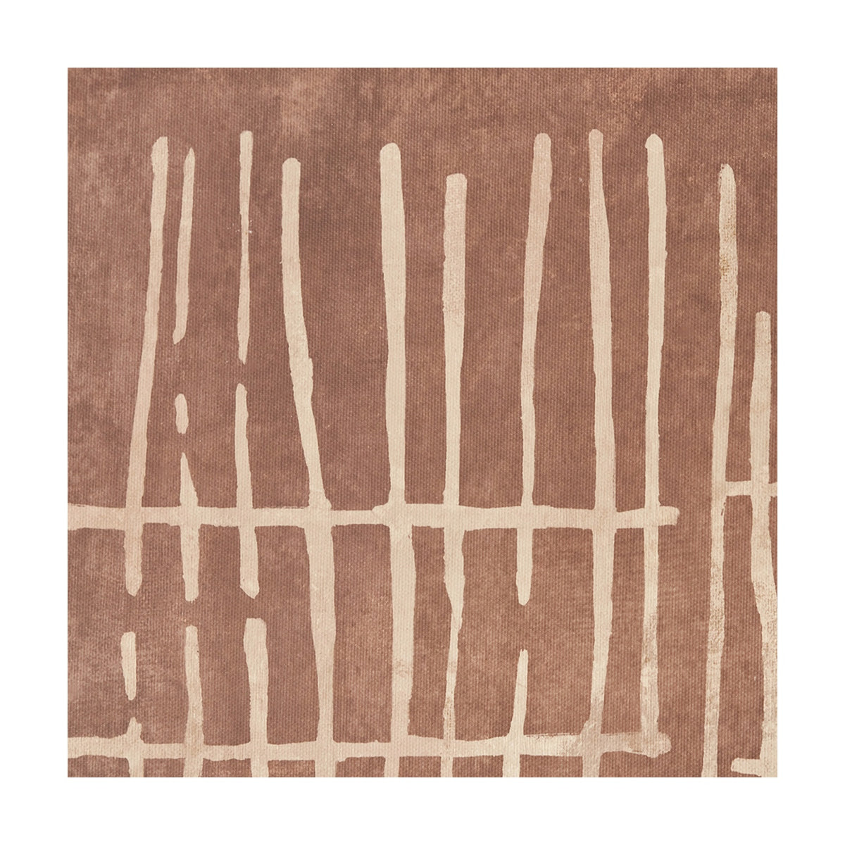 Brown & Natural Abstract Linear Design Canvas with oak effect frame, featuring vertical natural lines in a grid pattern on a brown textured background.