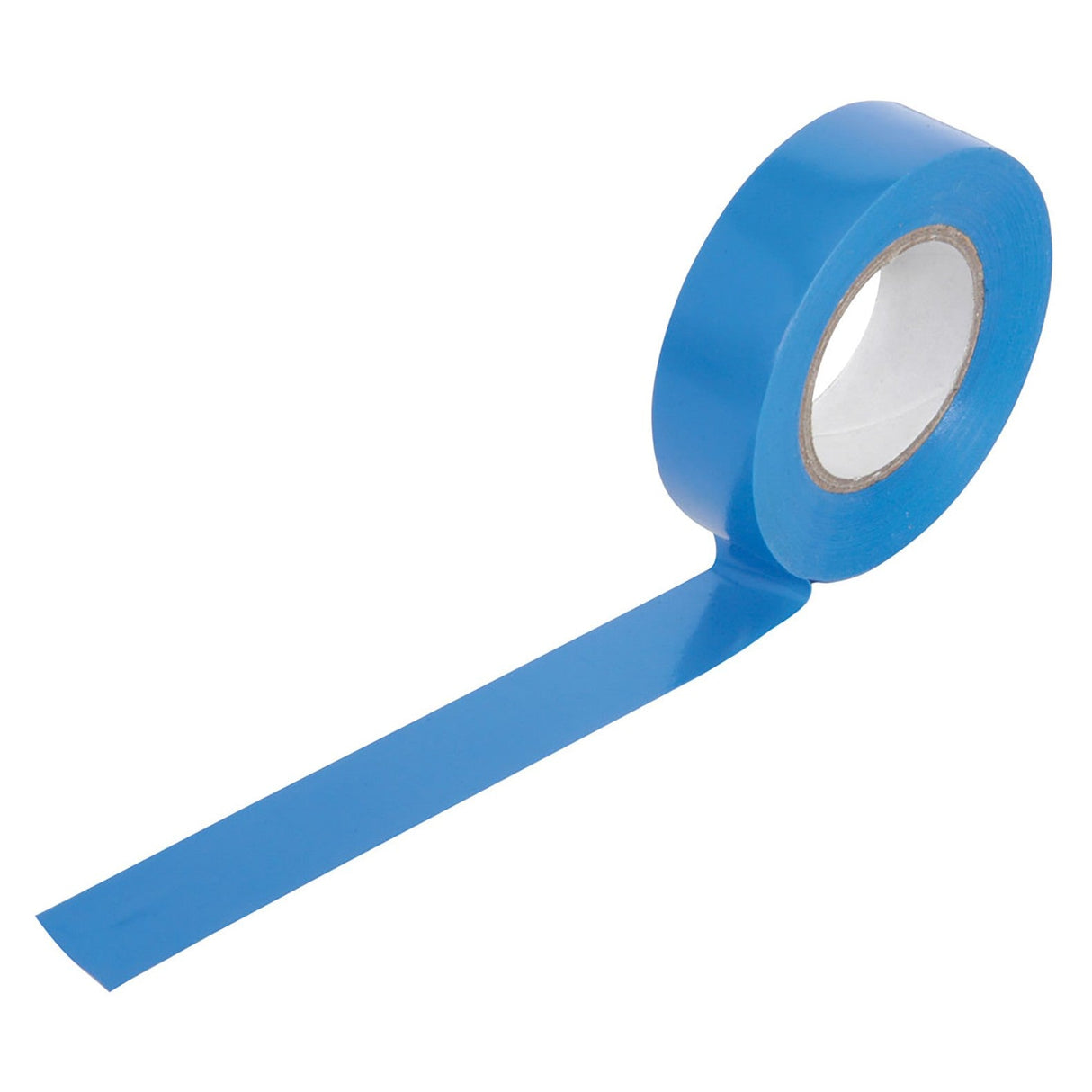 A roll of Ultratape PVC20BLU Electrical Insulation Tape 20M - Blue, with a section unrolled, lies flat on a white background.