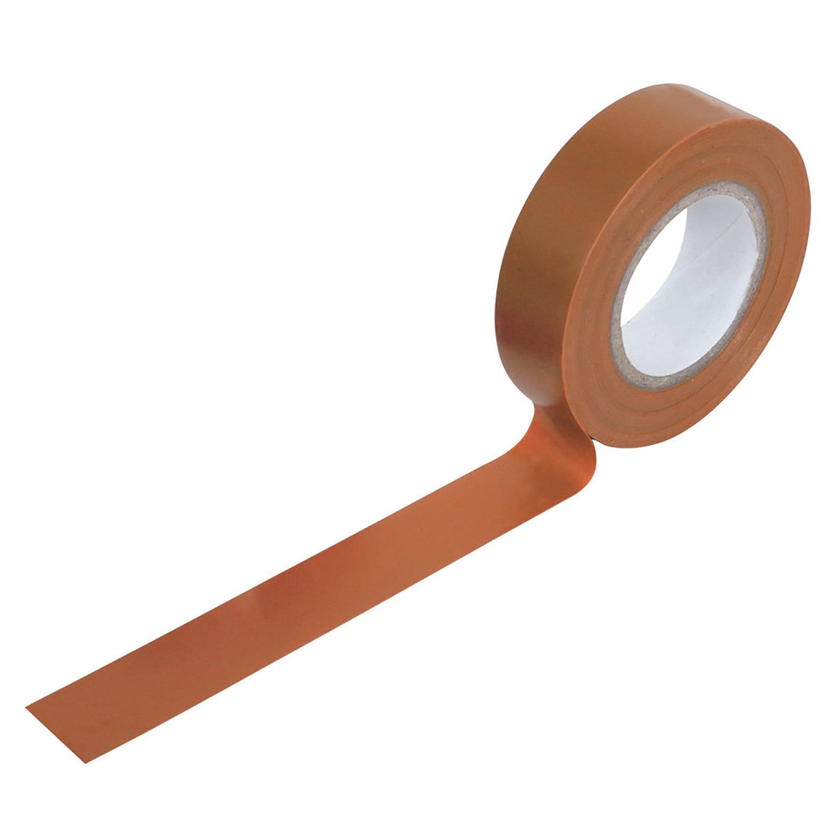 A partially unrolled Ultratape PVC20B Electrical Insulation Tape 20M in brown, featuring a shiny, flame-retardant, British Standard approved surface, is displayed on a white background.