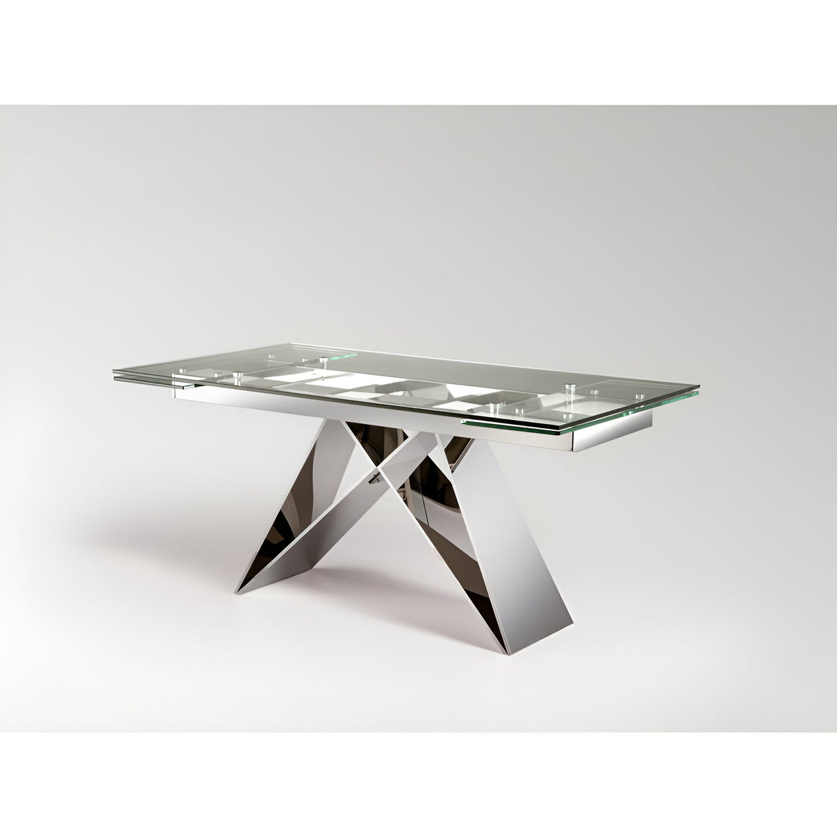 Mika 6–8 Seater Glass & Steel Extendable Dining Table – Transparent