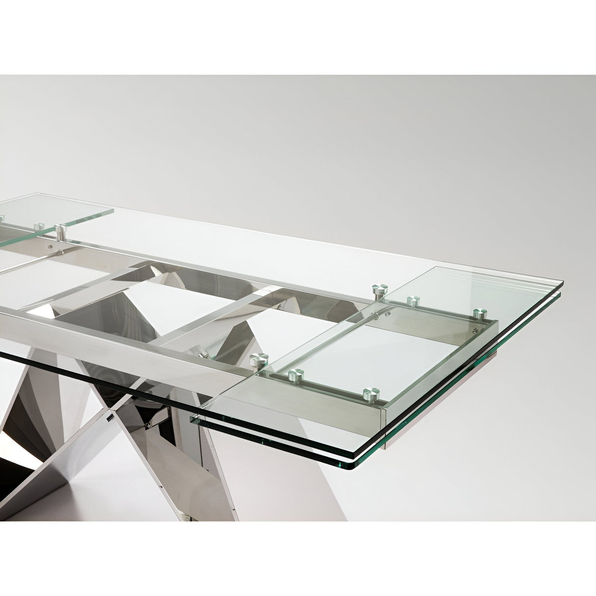 Mika 6–8 Seater Glass & Steel Extendable Dining Table – Transparent