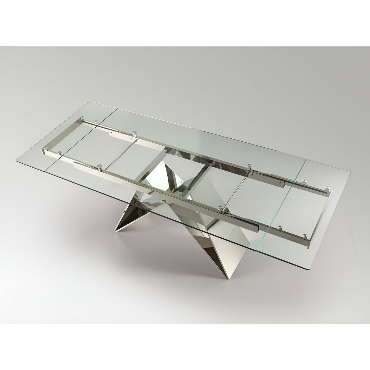 Mika 6–8 Seater Glass & Steel Extendable Dining Table – Transparent