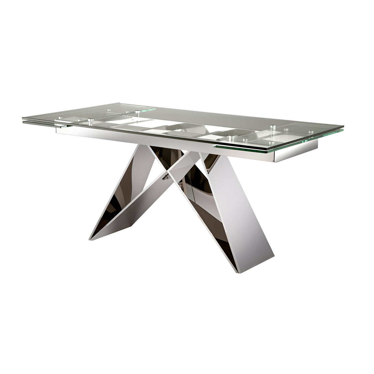 Mika 6–8 Seater Glass & Steel Extendable Dining Table – Transparent