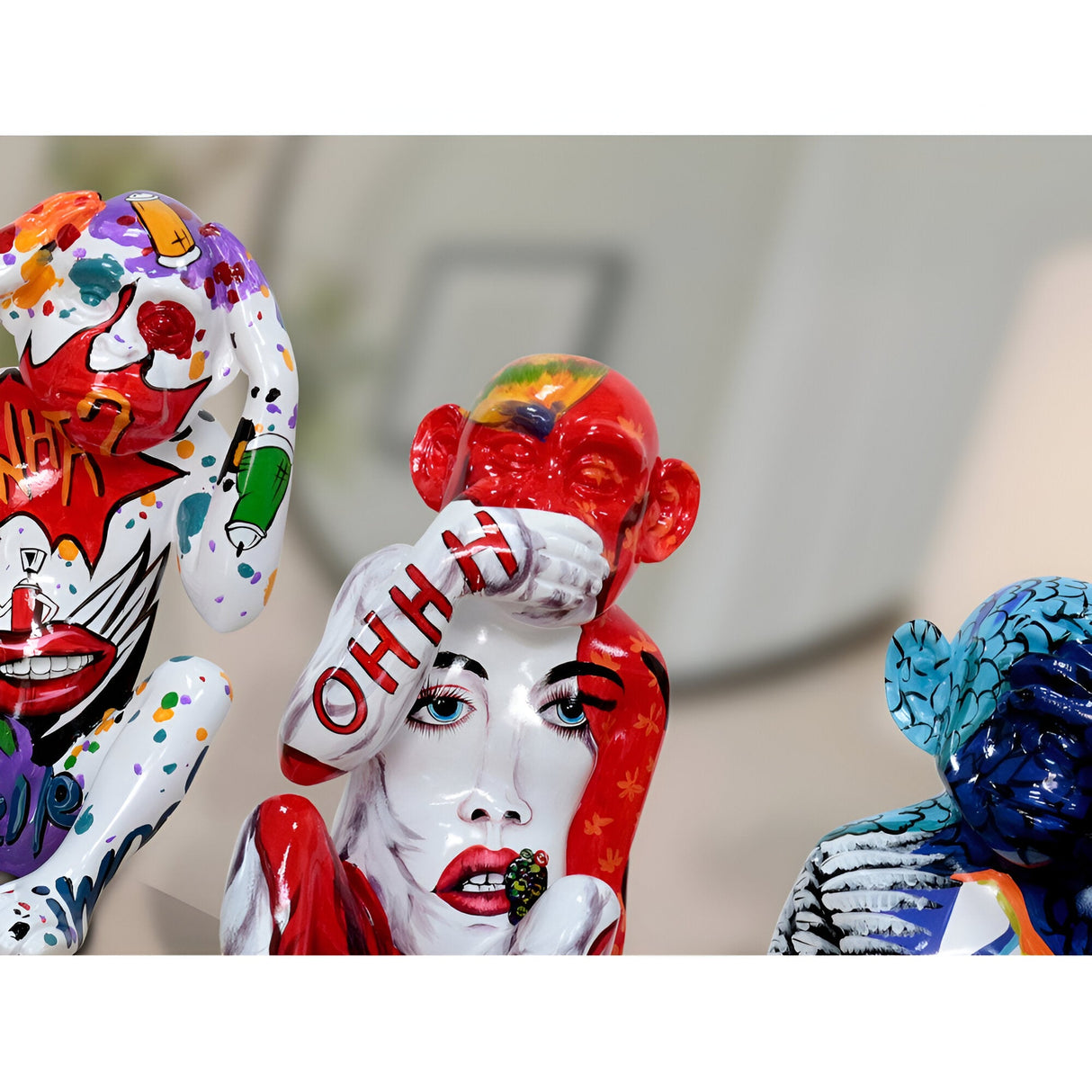 Monos Sabios Multicolour Graffiti Monkey Figurine Set Of 3 - 24cm