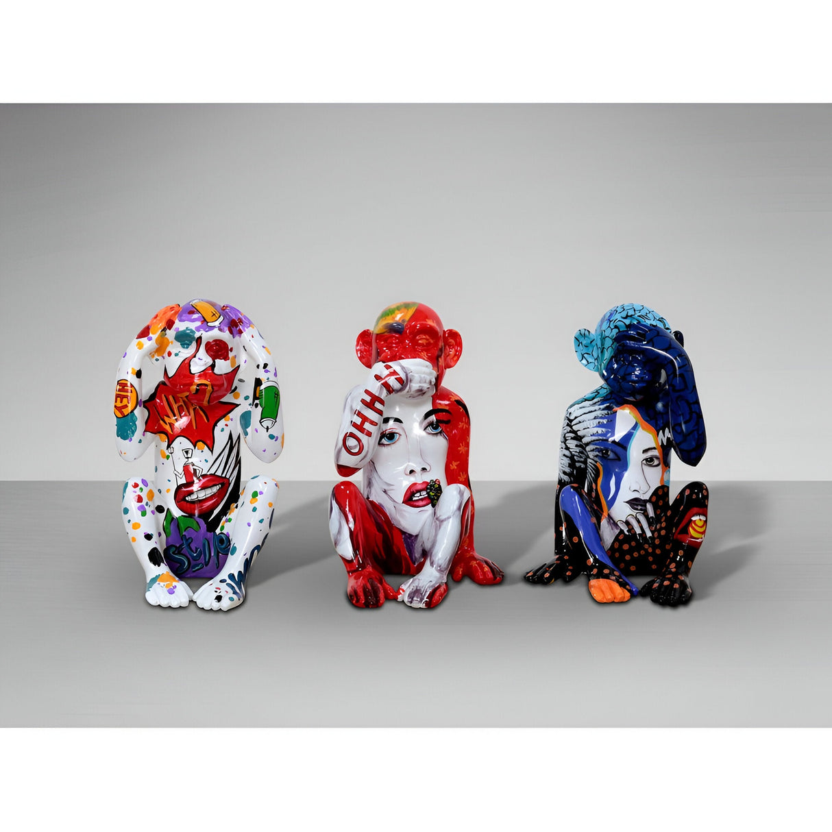 Monos Sabios Multicolour Graffiti Monkey Figurine Set Of 3 - 24cm